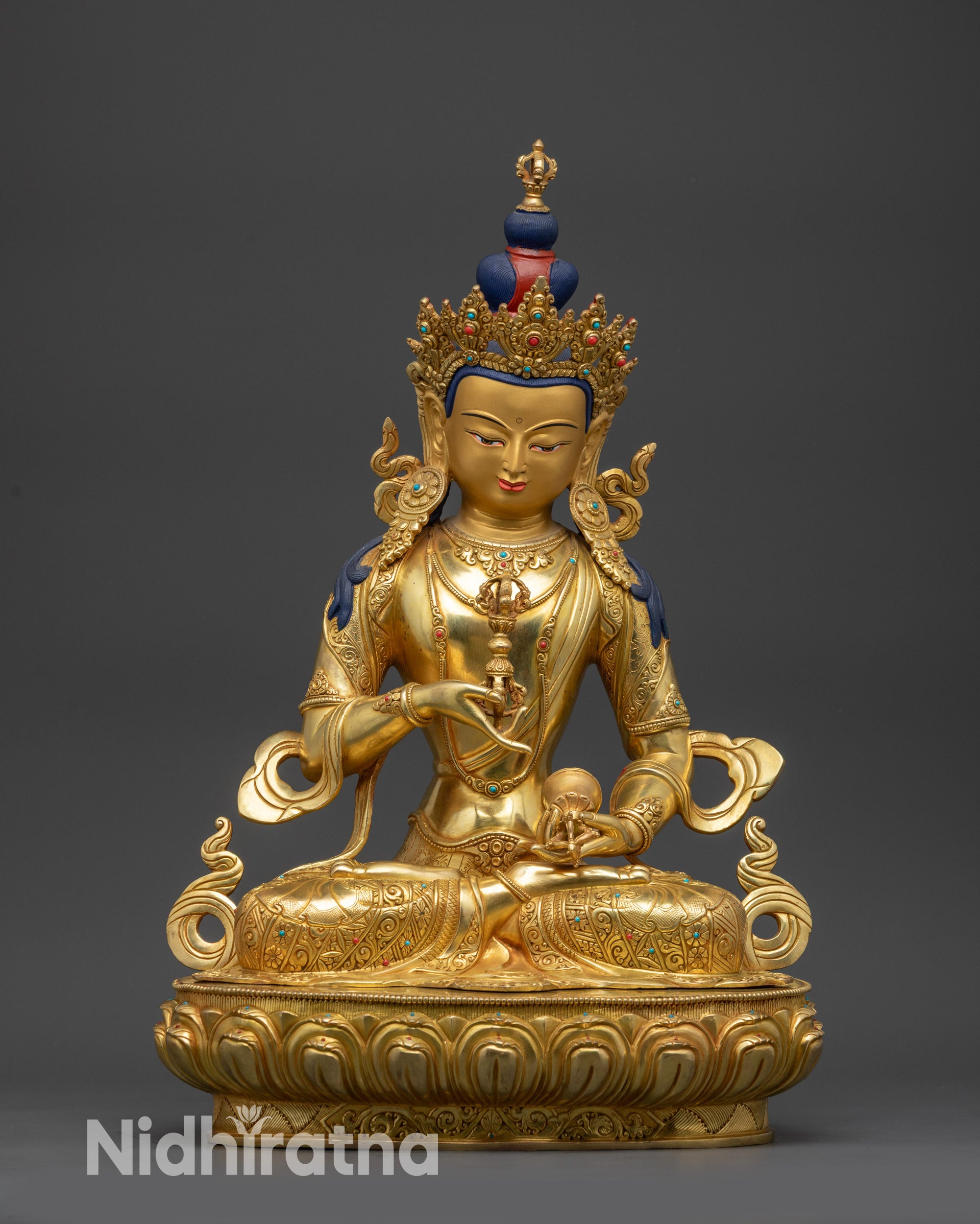 front view of 18-inch Vajrasattva Statue with lotus seat and five-jeweled crown