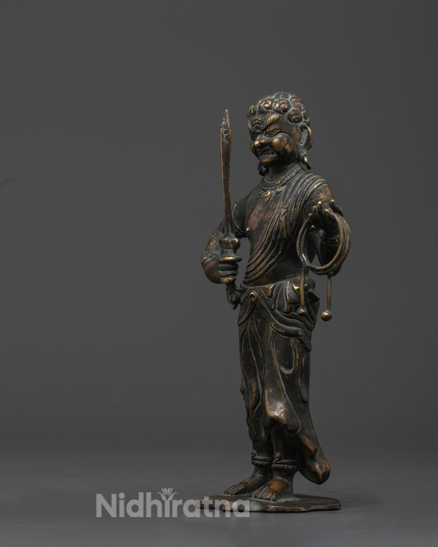 Fudo Myoo Statue left view side showing handcrafted Buddhist sculpture details