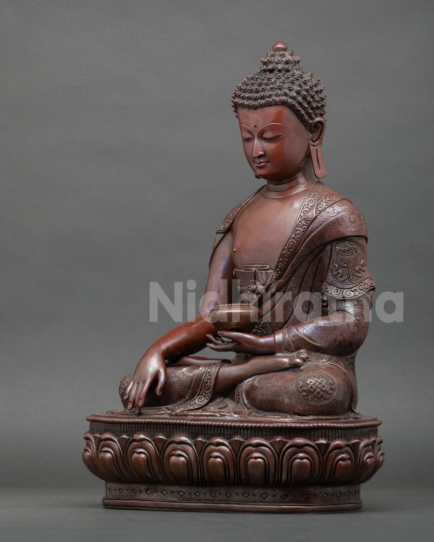 Full view Shakyamuni Buddha meditation statue, handmade Nepal Buddhist art for altar and home decor