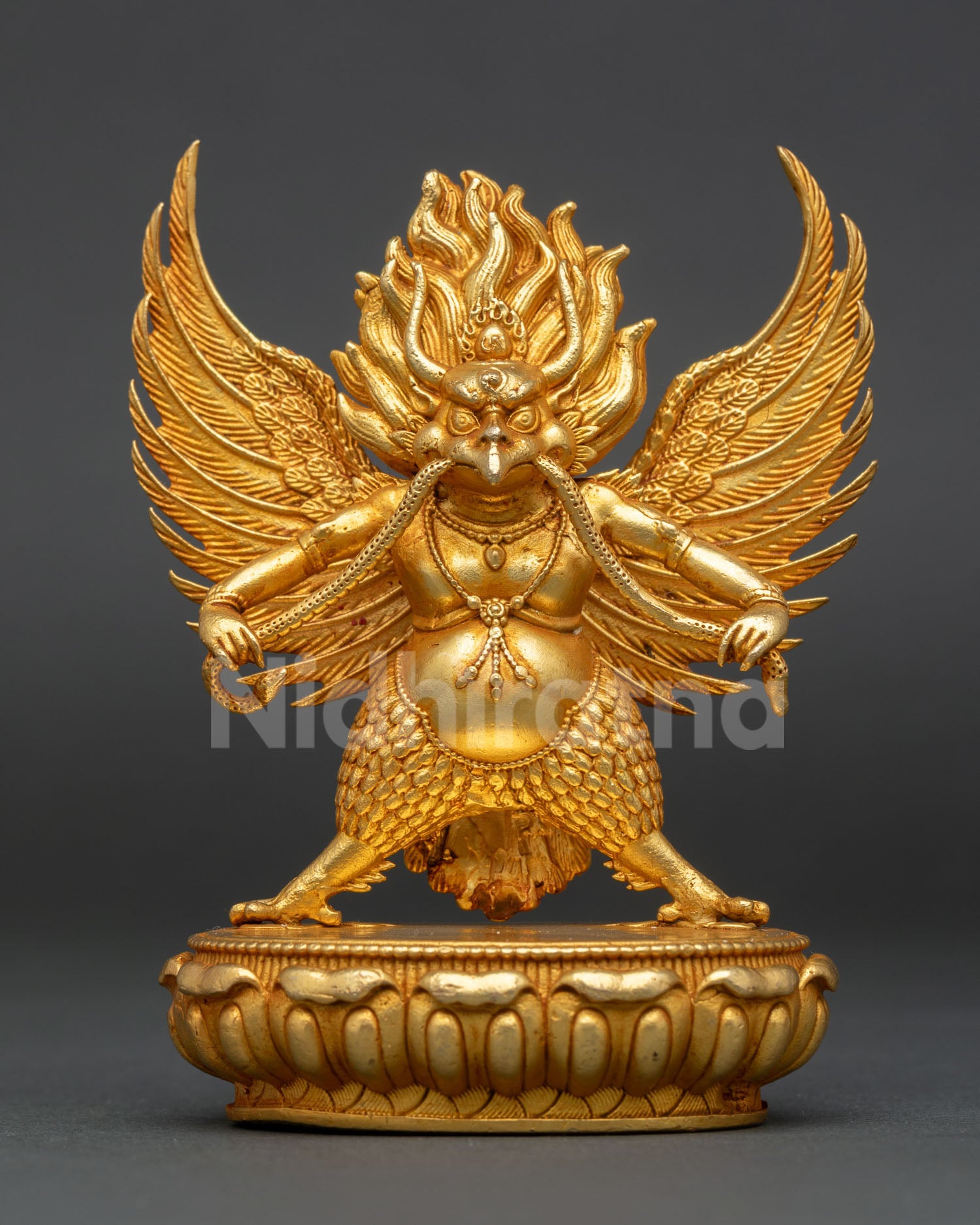Garuda Deity Statue 24K Gold Fire Gilded Buddhist Protector Sculpture Nepal