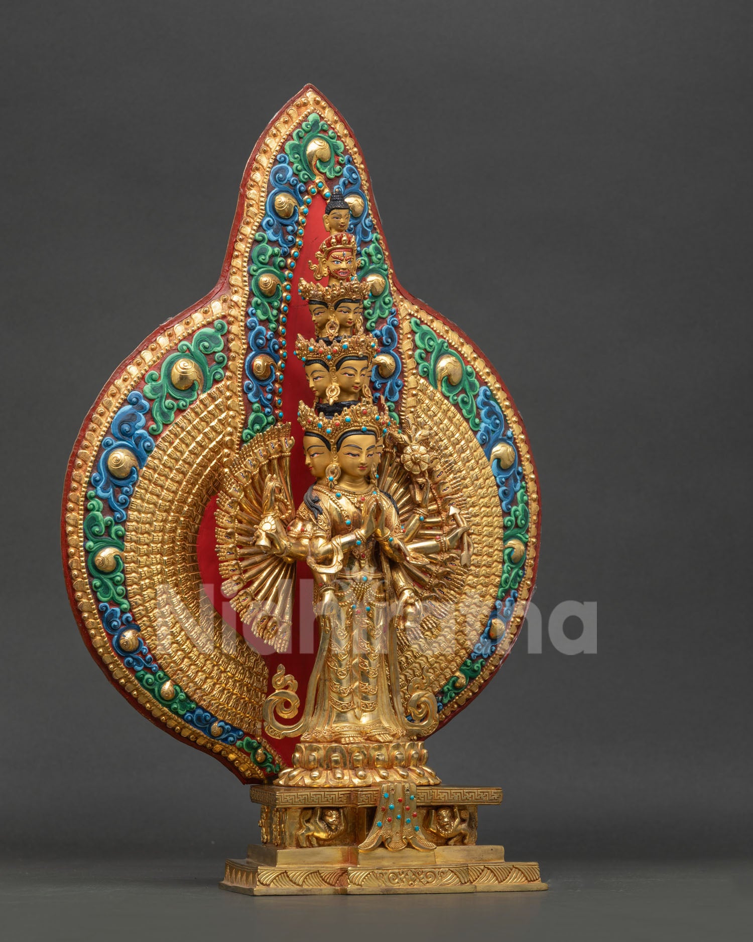 Right side view of 1000 Arm Chenrezig Statue handcrafted in Nepal
