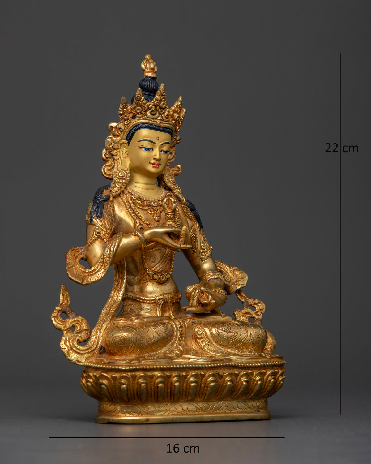 Gold fire gilded Vajrasattva Statue holding vajra and ritual bell.