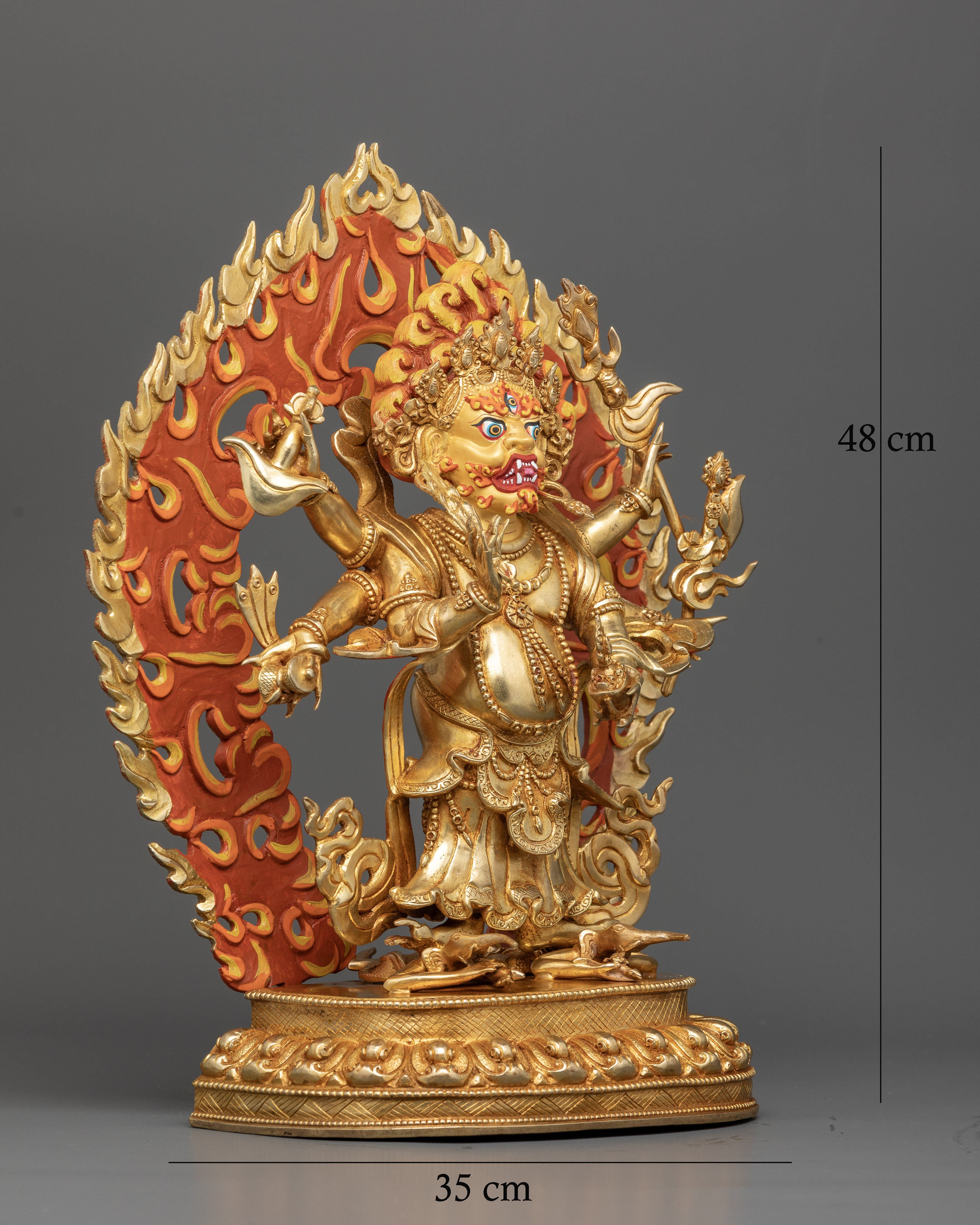 Gold Fire-Gilded White Mahakala Statue for Buddhist Devotional Practice.