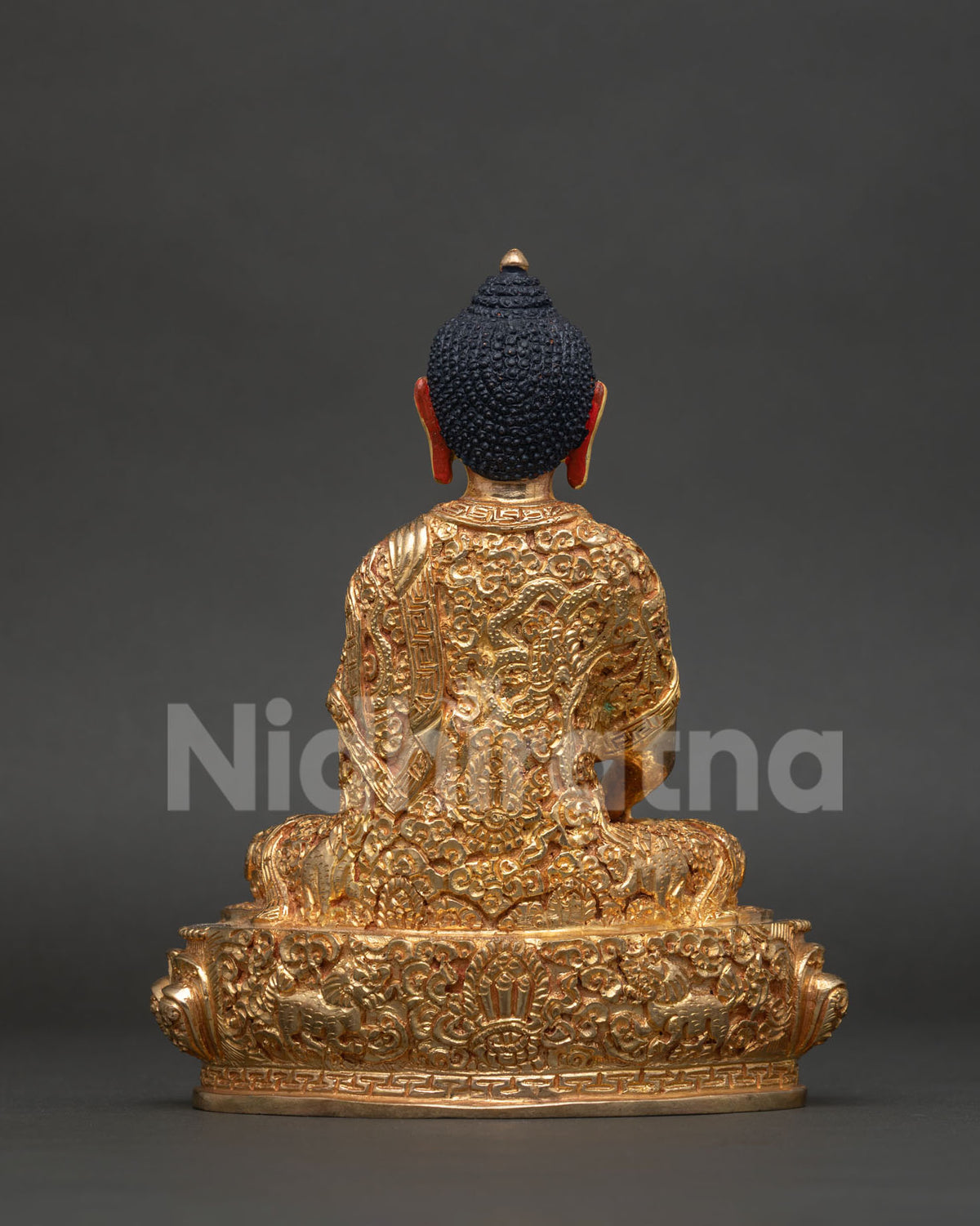 Gold gilded Amitabha Buddha statue handcarved floral robe Newari art.