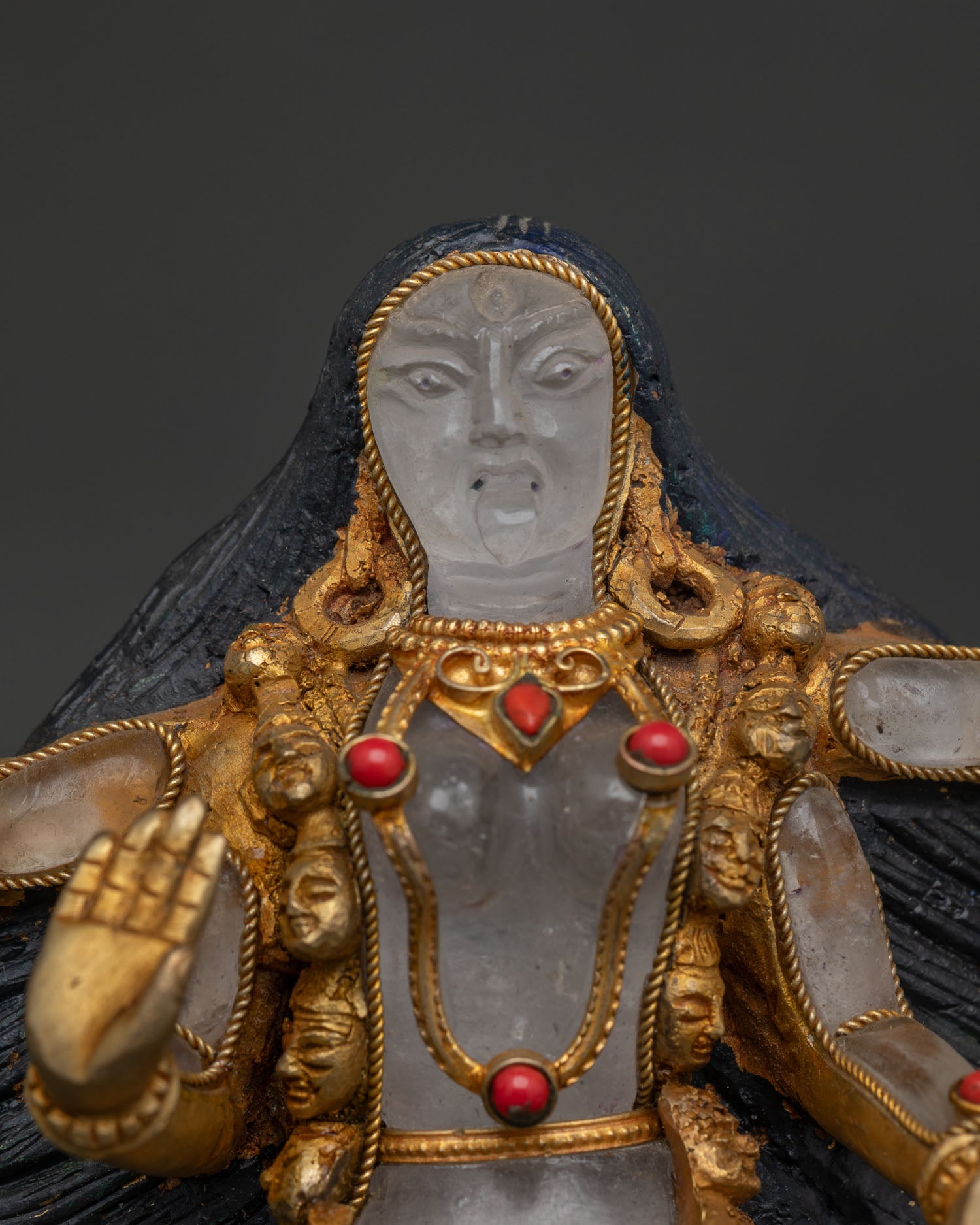 gold gilded kali mata crystal statue regular close up