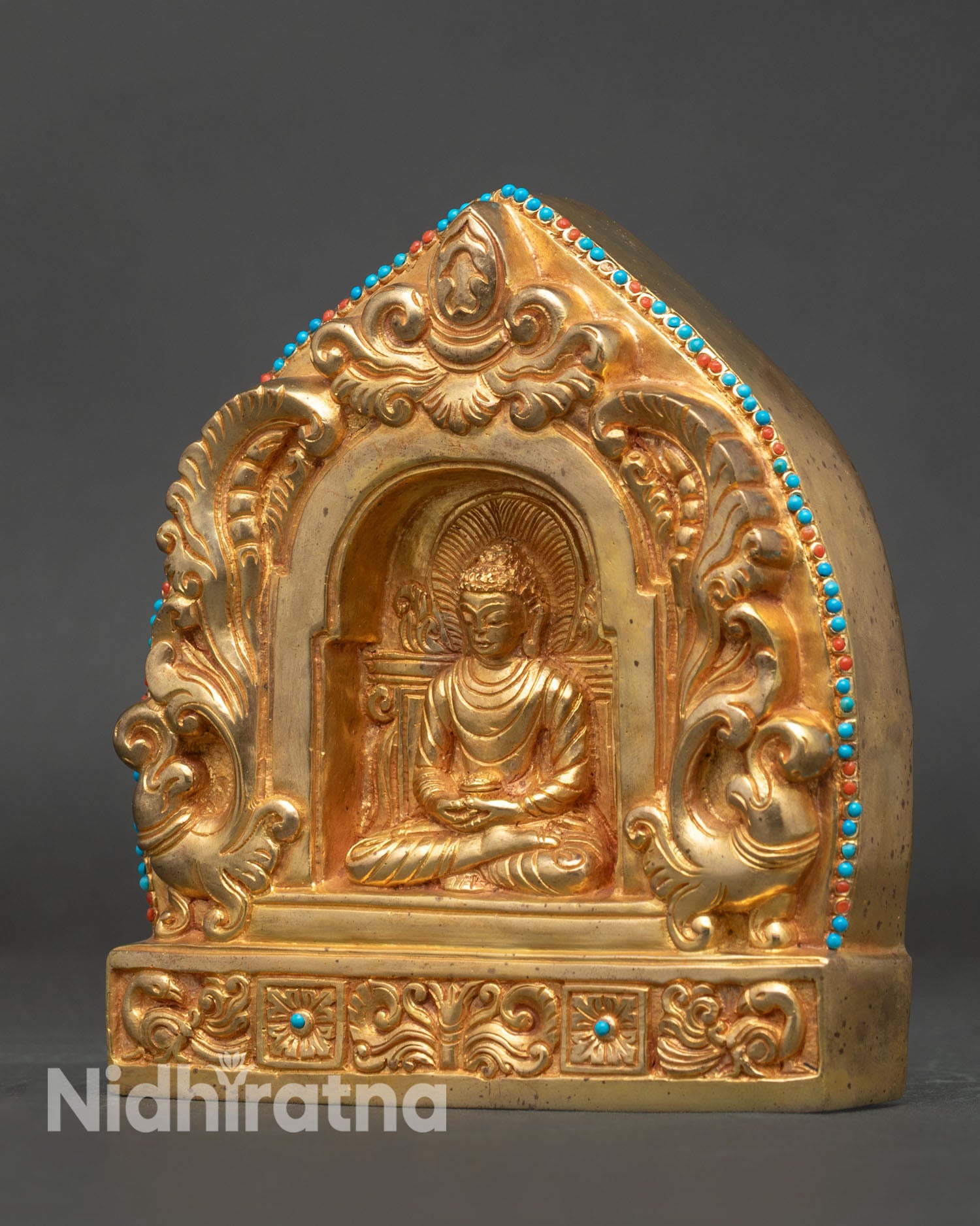 Gold-plated Amitabha Buddha Ghau amulet with traditional Newari Buddhist craftsmanship