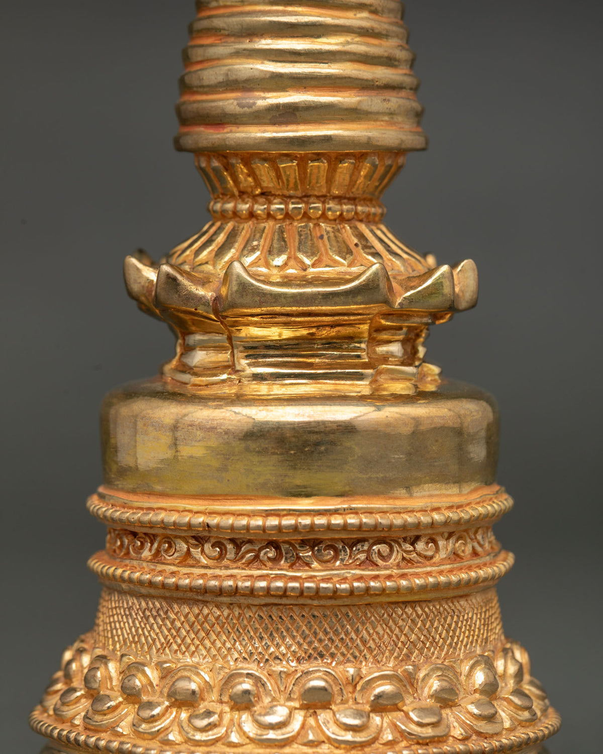 Gold Plated Buddhist Stupa for Altar Shrine Meditation Space and Spiritual Collection