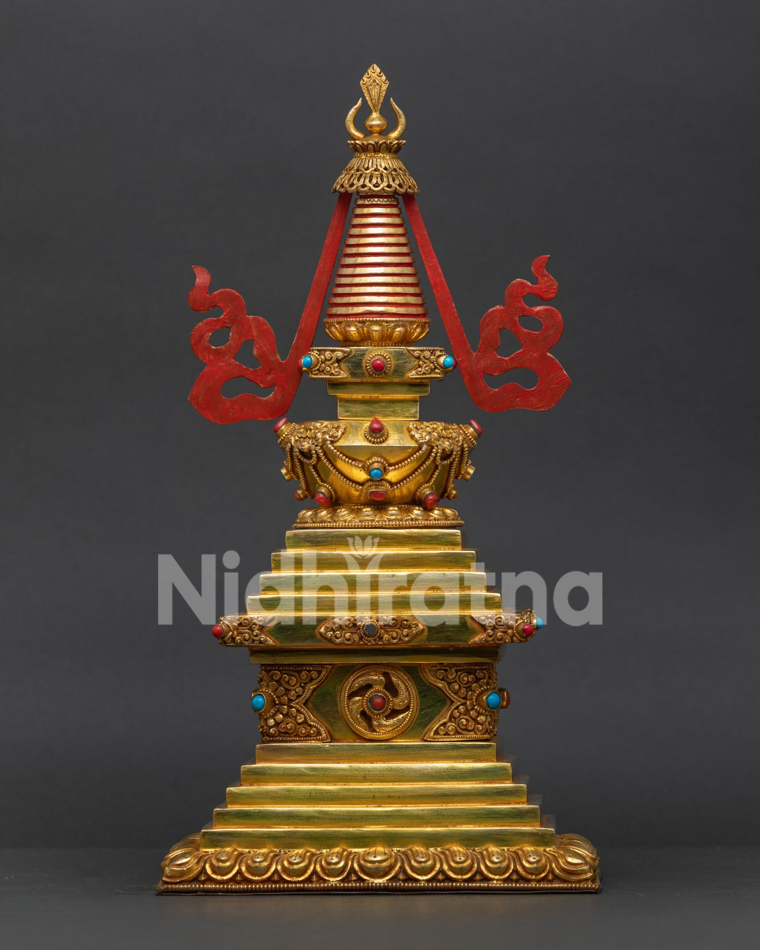 Gold-Plated Buddhist stupa with traditional Newari artisan metalwork