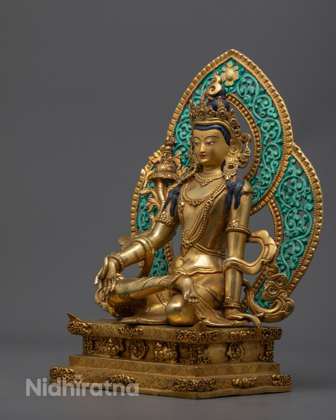 gold fire-gilded Prajna Paramita Statue painted with rich acrylic colors, displaying exceptional artisan work on robes and ornaments.
