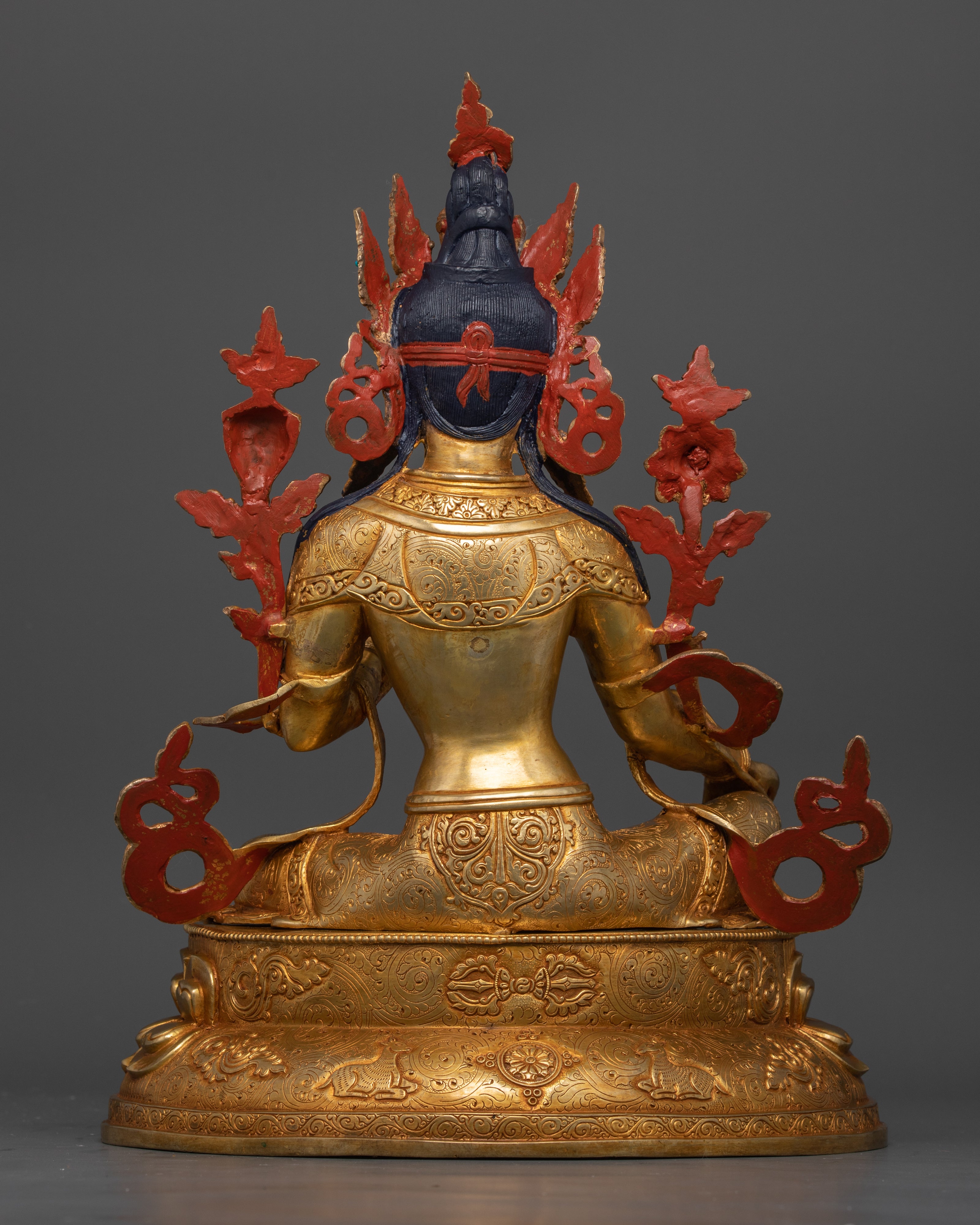 back profile of green tara gold statue with weight 5.9 kg