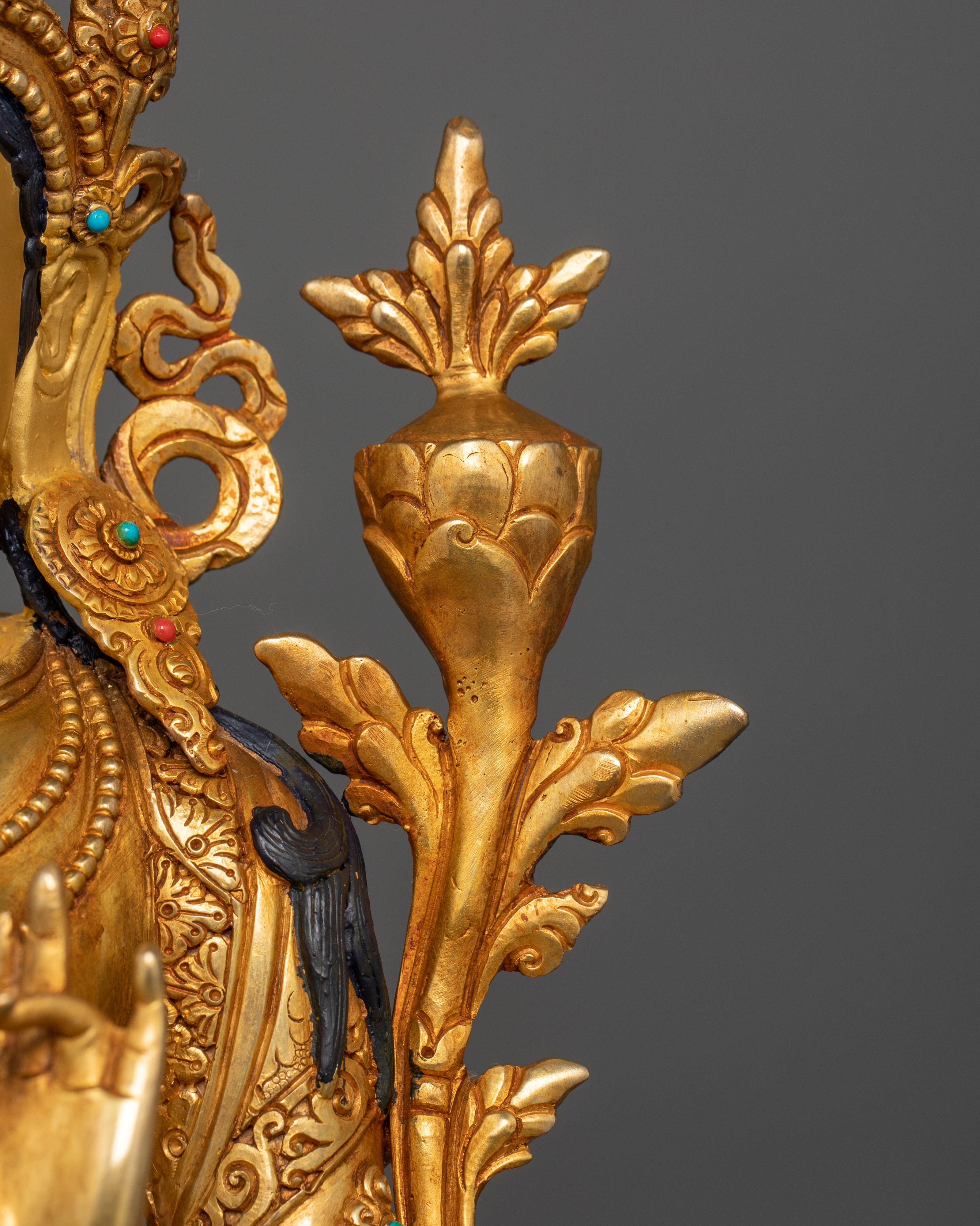 blue utpala of green tara sculpture