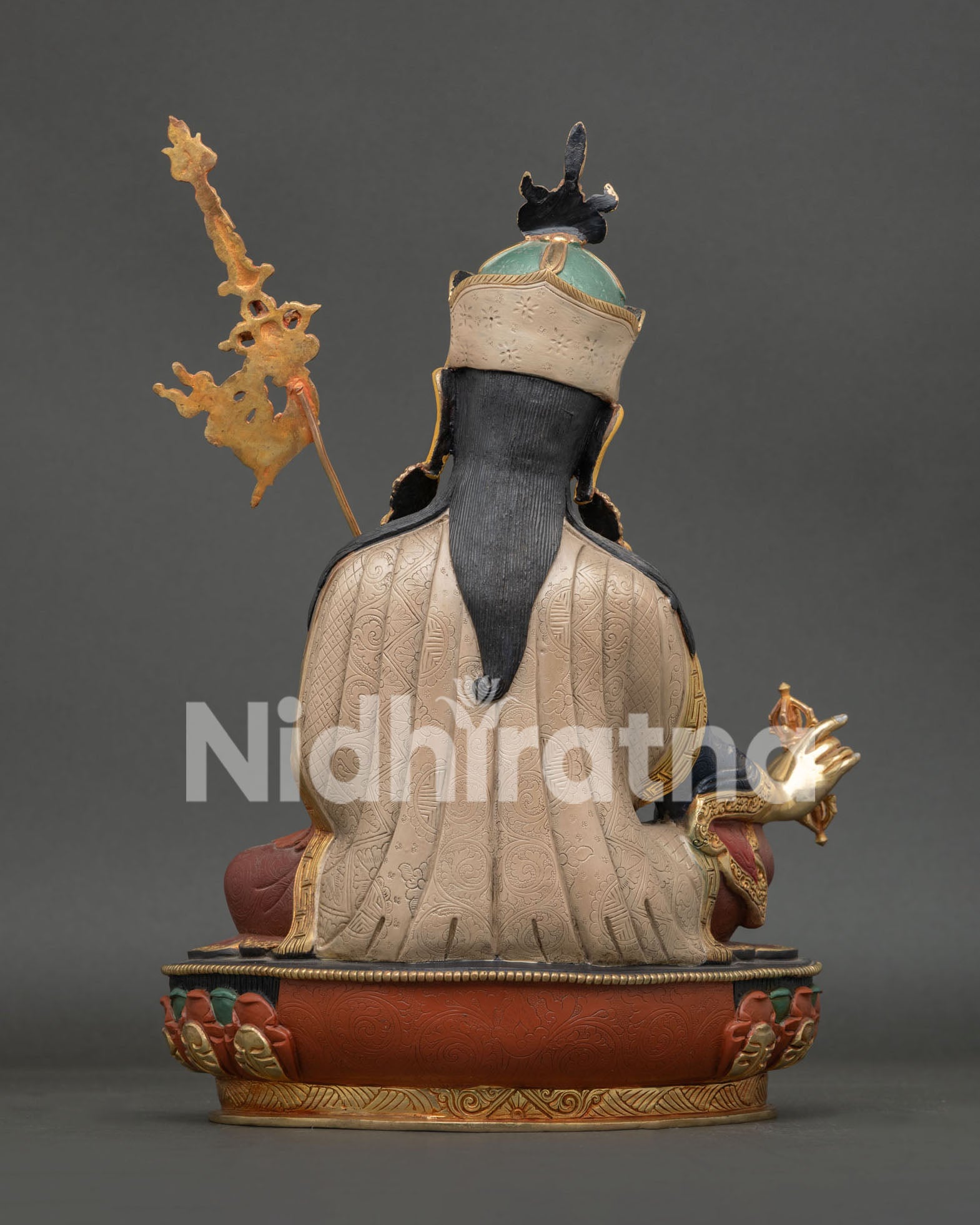 Guru Padmasambhava Statue Back View Handcrafted Copper Sculpture