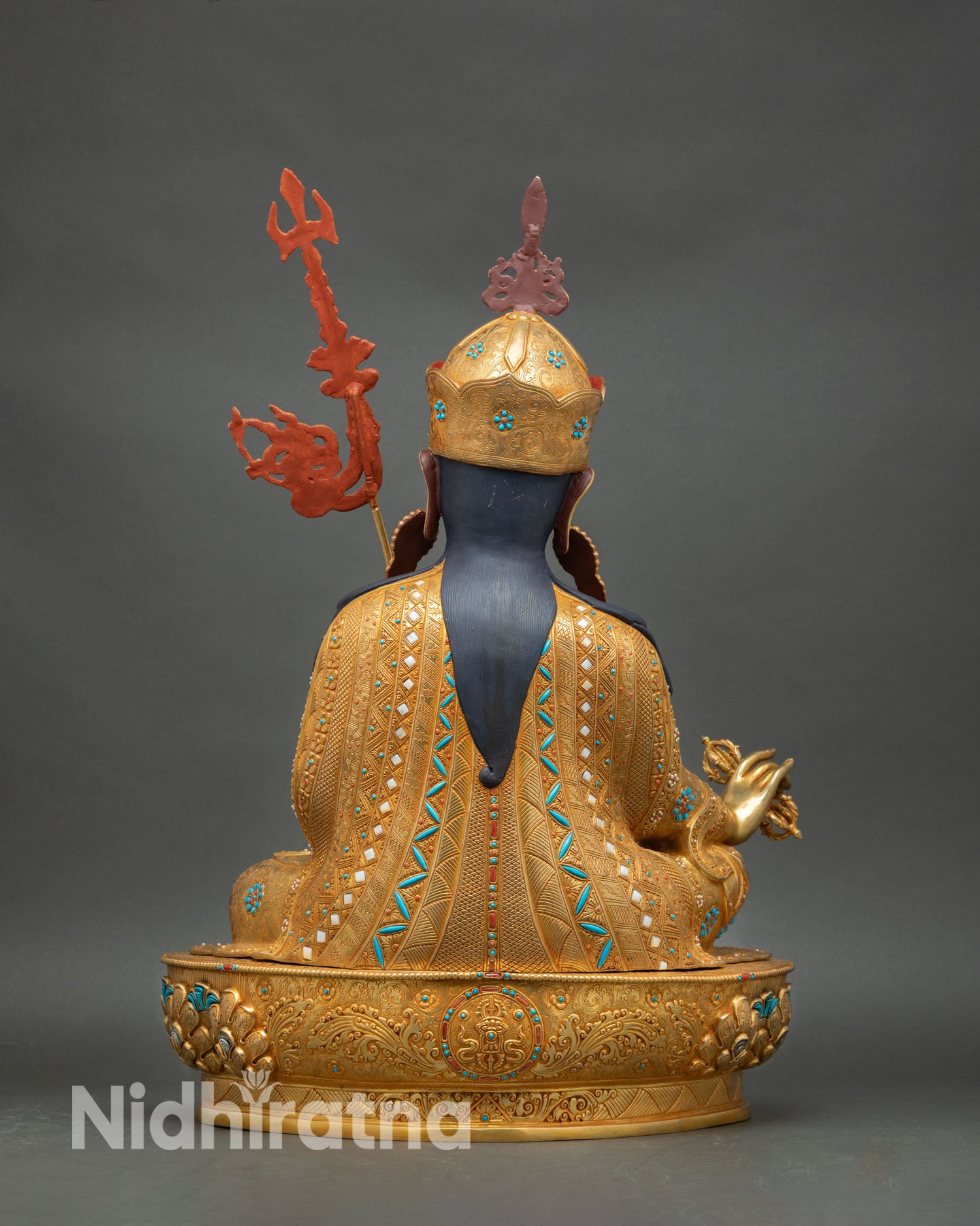 Guru Padmasambhava statue back view lotus pedestal handmade copper statue Nepal