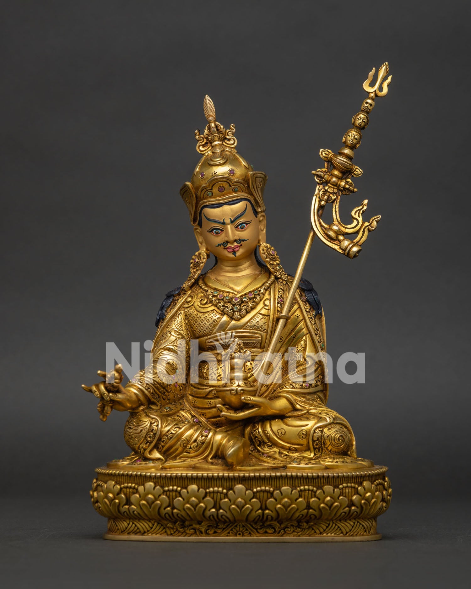 Guru Padmasambhava Statue made from copper with 24K gold fire gilding in Nepal