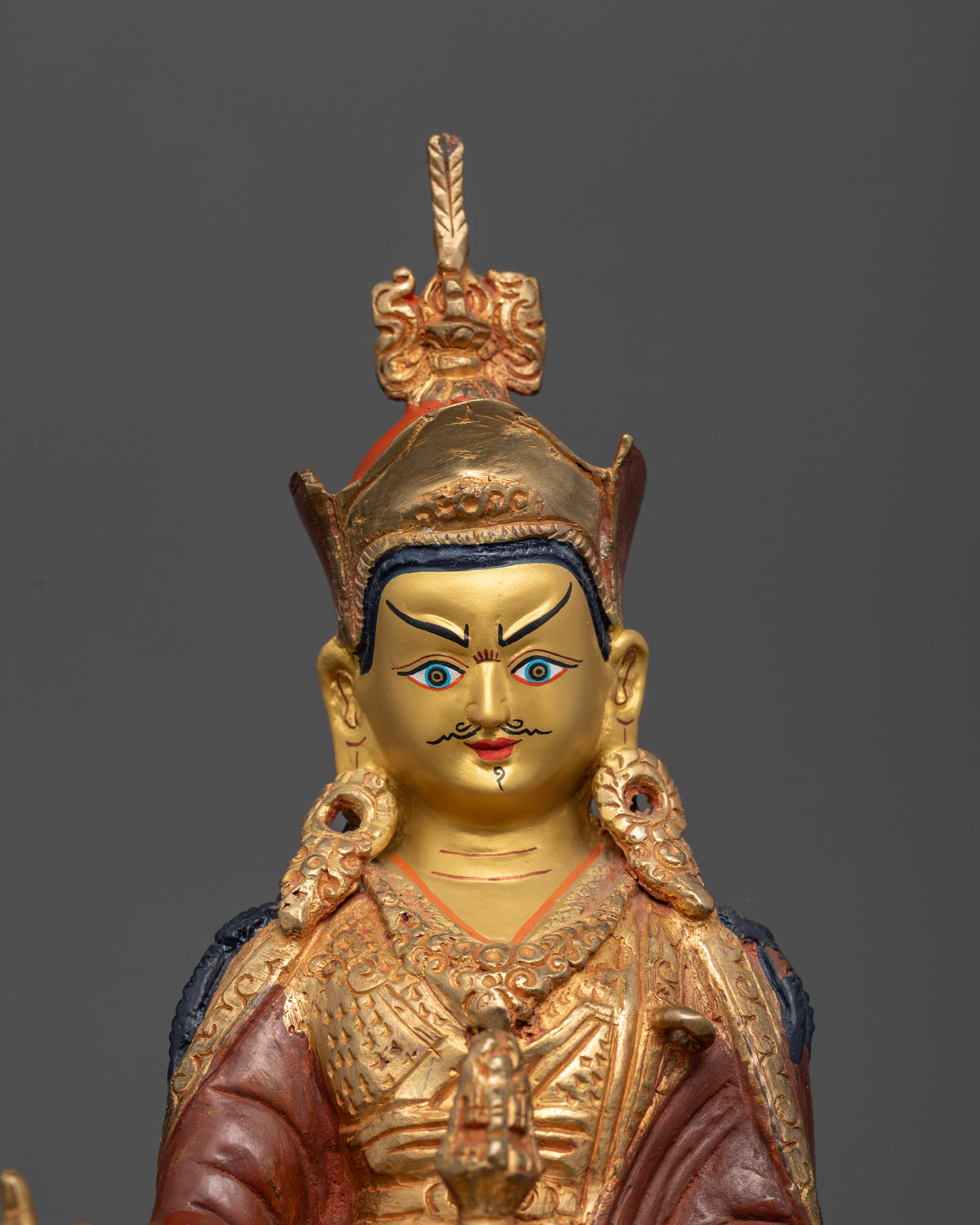 Guru Rinpoche Statue from Patan Nepal with 24K gold painted face.