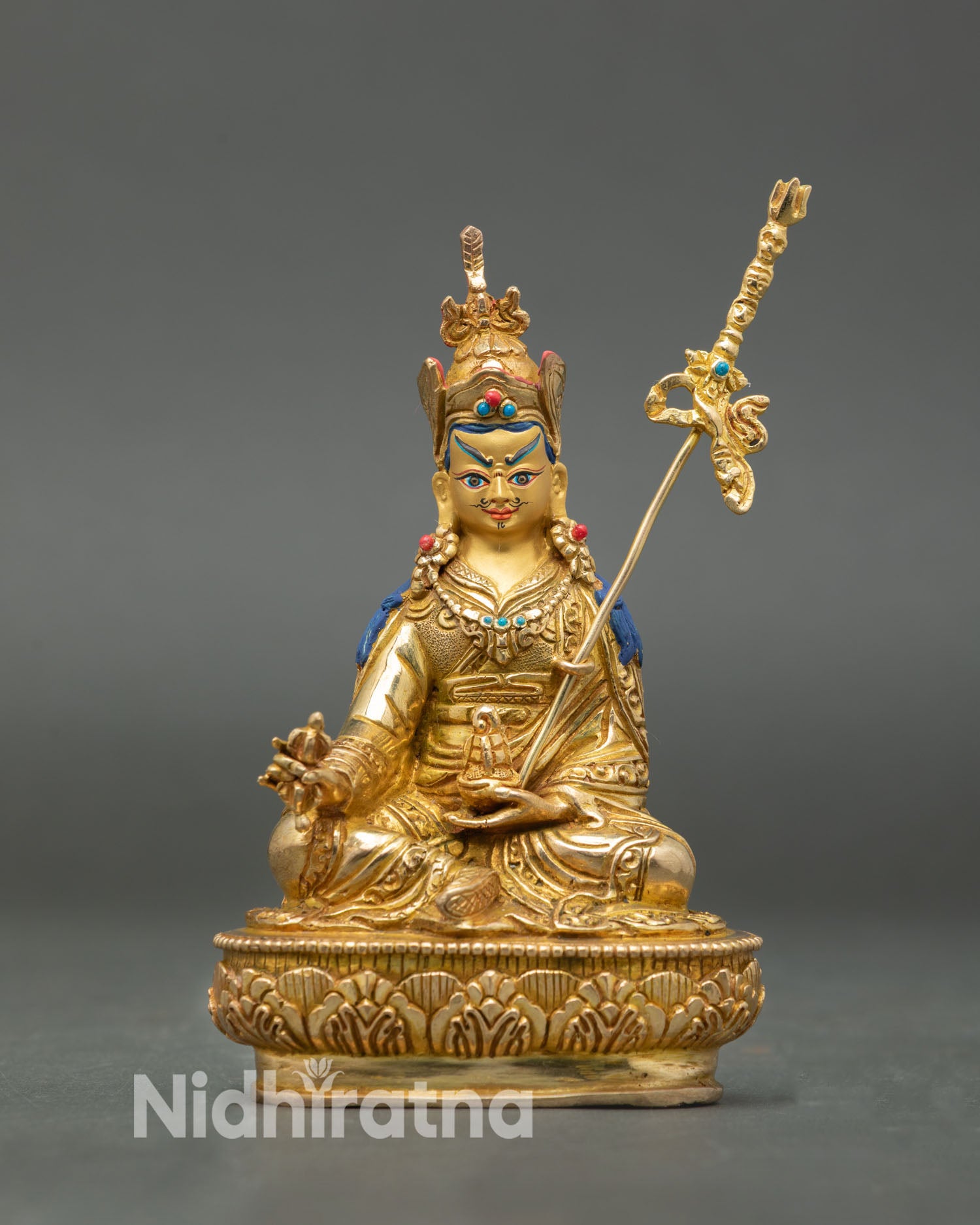 Guru Rinpoche statue front view padmasambhava copper gold gilded buddhist master statue