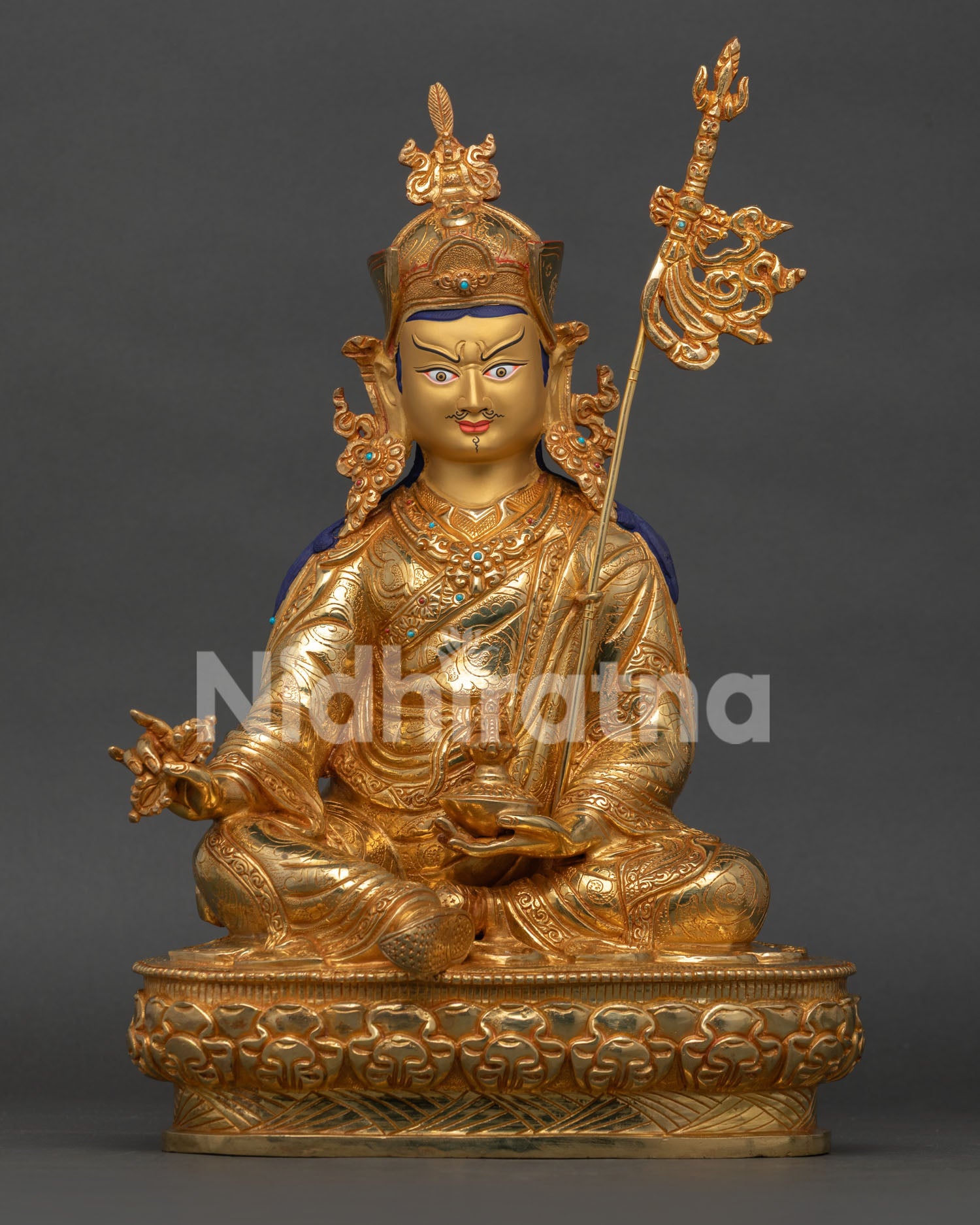 guru rinpoche statue handcrafted copper buddhist sculpture from nepal with gold gilding