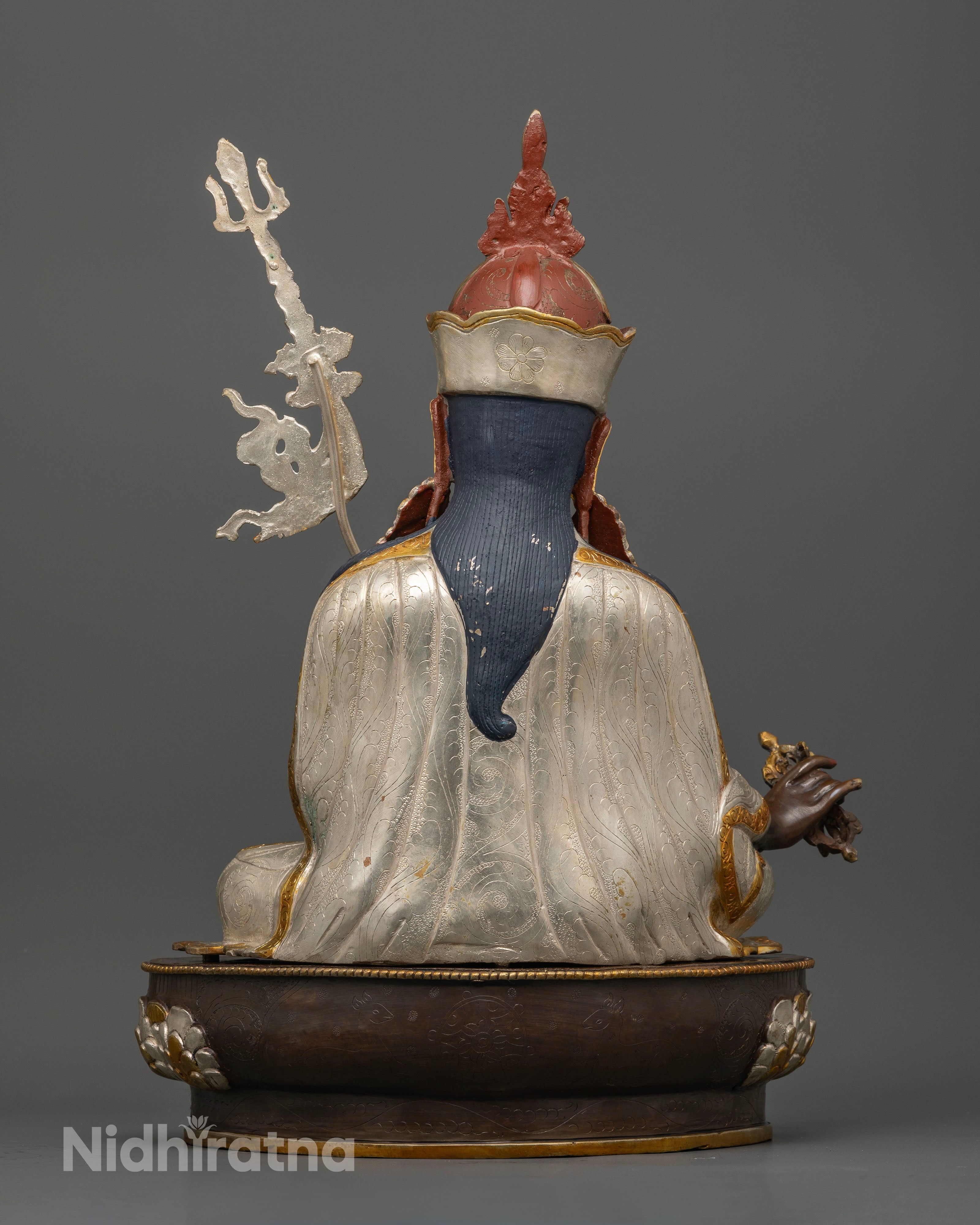 Guru Rinpoche Statue, handmade by Newari artisans from Nepal with silver accents