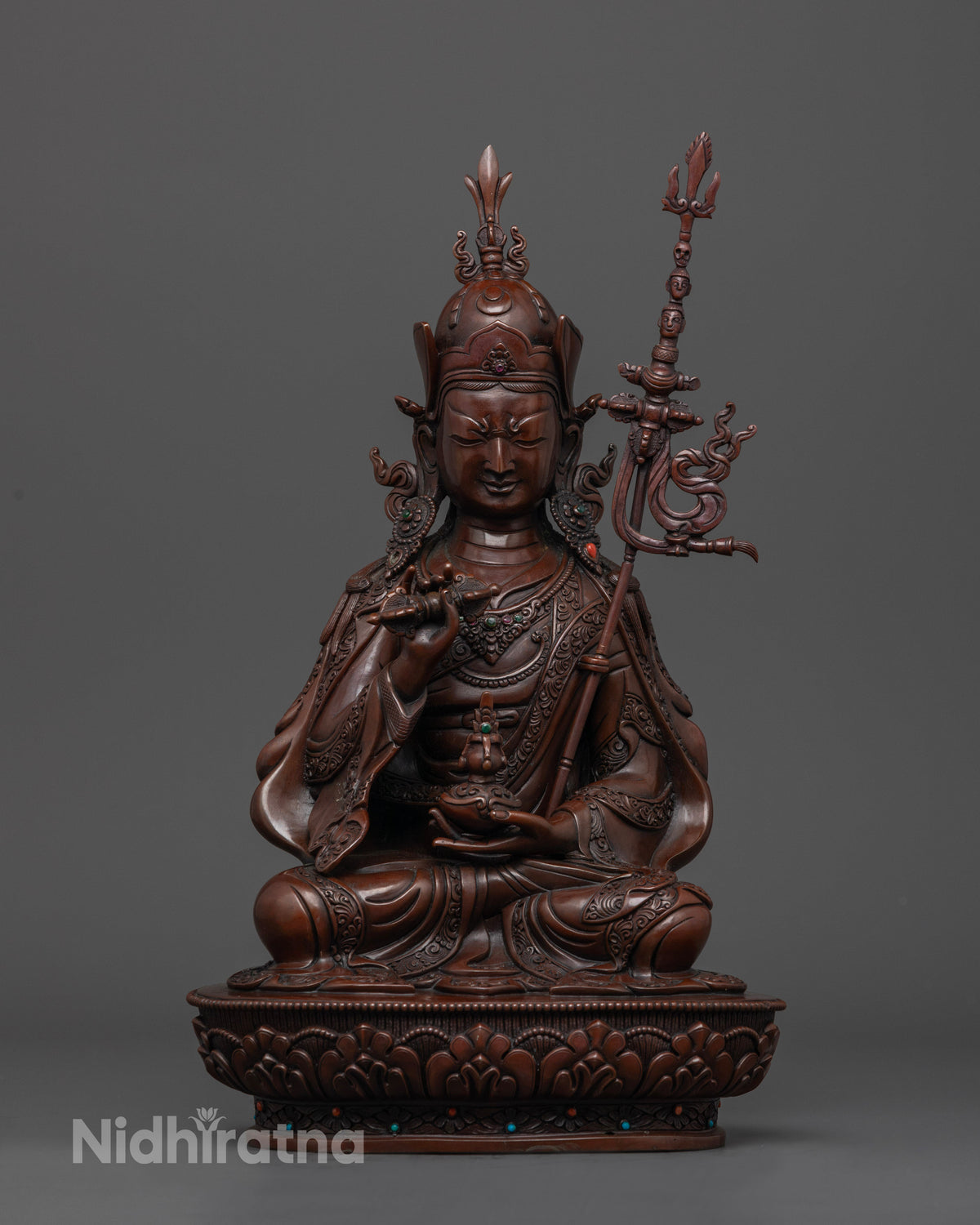 Guru Rinpoche Statue with Eight Manifestations Oxidized Himalayan Buddhist Art