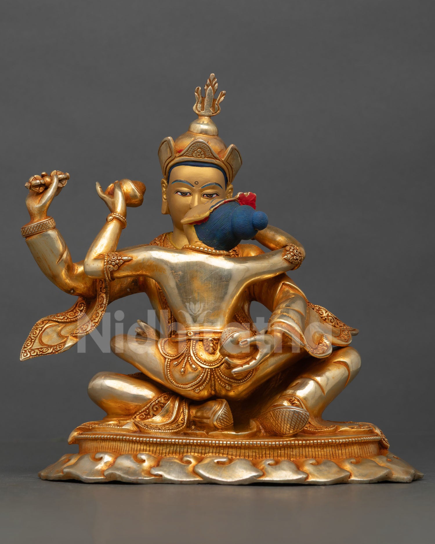 guru rinpoche yab yum statue front view with fire gilded copper buddhist artwork