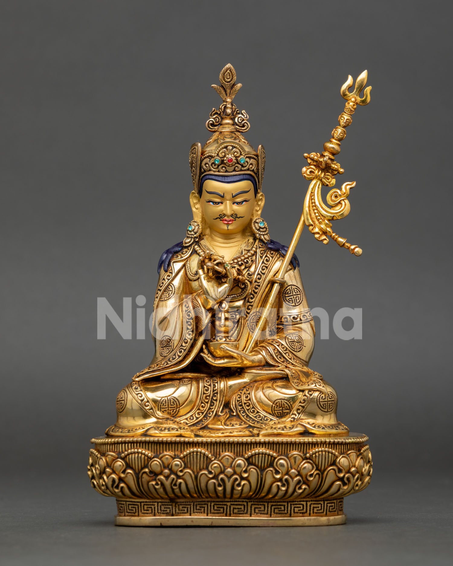 Guru Tsokye Dorje Statue, handcrafted in copper with 24K gold fire gilding and traditional Himalayan artistry