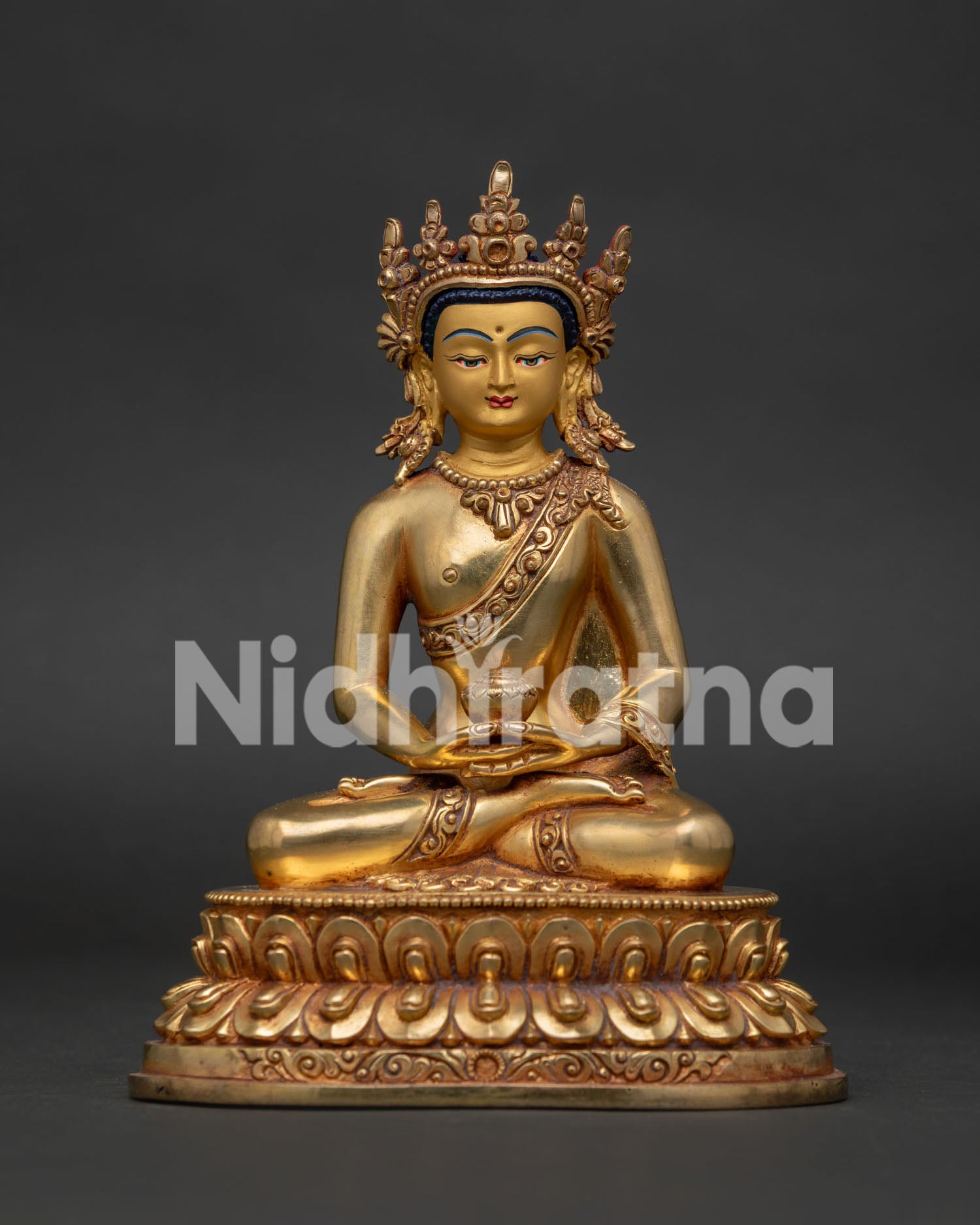Handcrafted Amitabha Buddha Statue with 24K Gold Fire Gilding by Newari Artisans