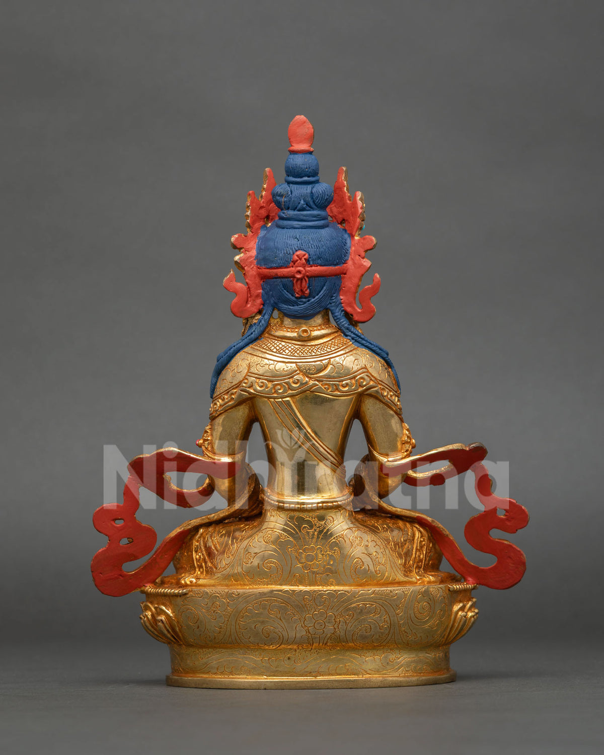 Handcrafted Amitayus Statue from Patan Nepal holding the sacred vase of longevity