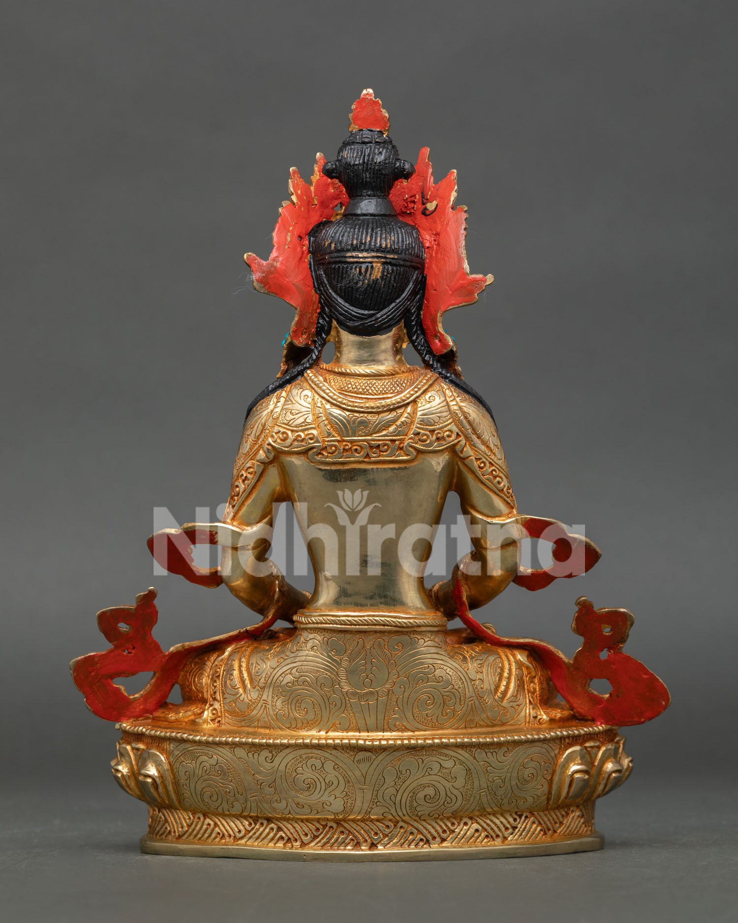 Handcrafted Amitayus Statue with gold gilded copper body from patan nepal.