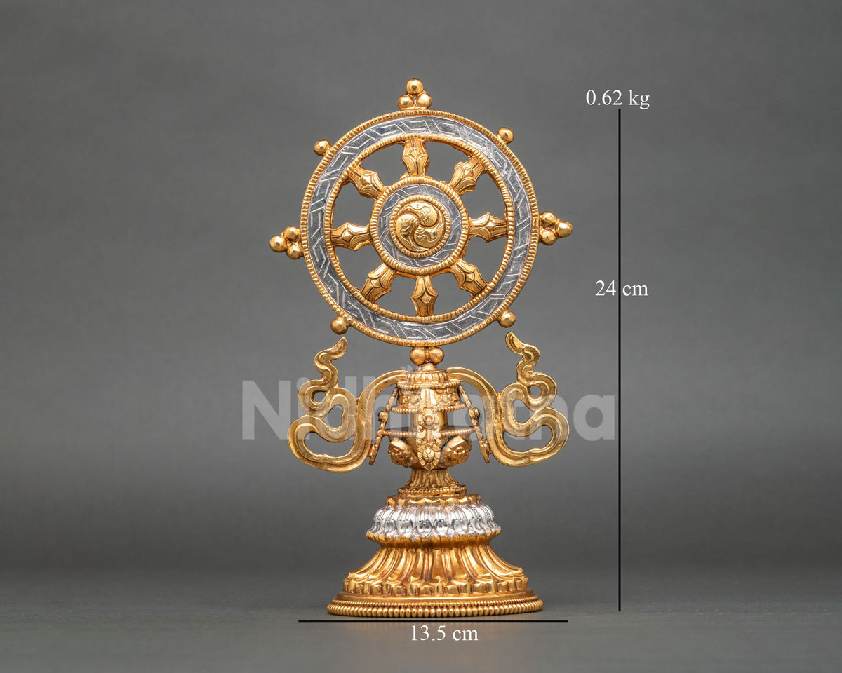 Handcrafted Buddhist Dharma Wheel representing enlightenment and the Buddha’s teachings for temples and meditation spaces