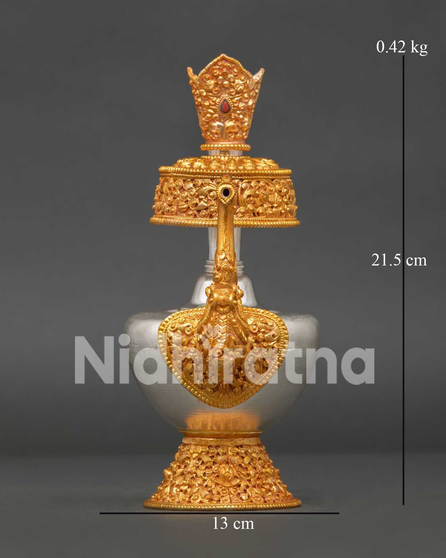 Handcrafted Bumba Ritual Vessel with Gold-Plated Floral Engraved Base