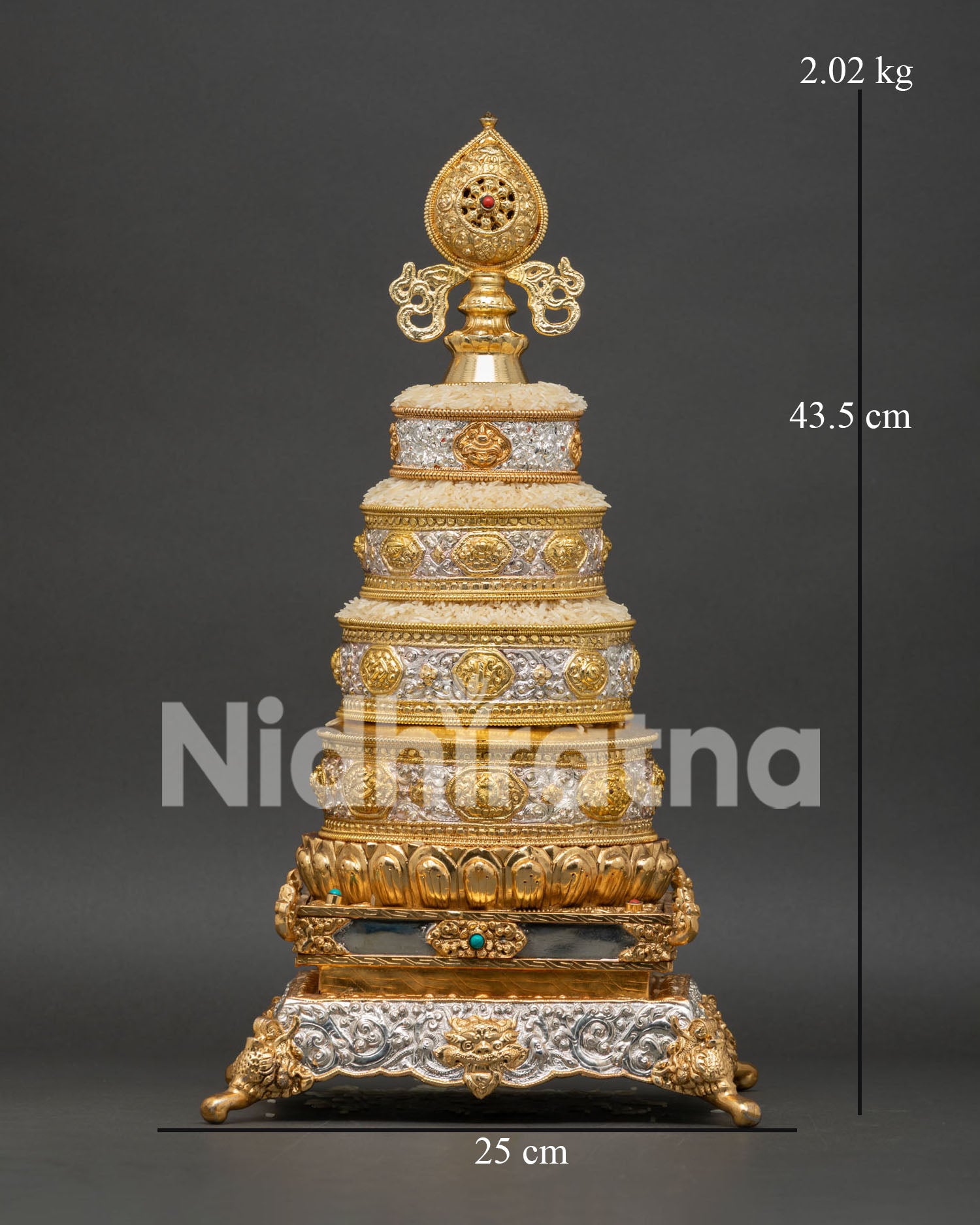 Handcrafted copper Mandala with gold and silver-plated finish by Newari artisans, Nepal