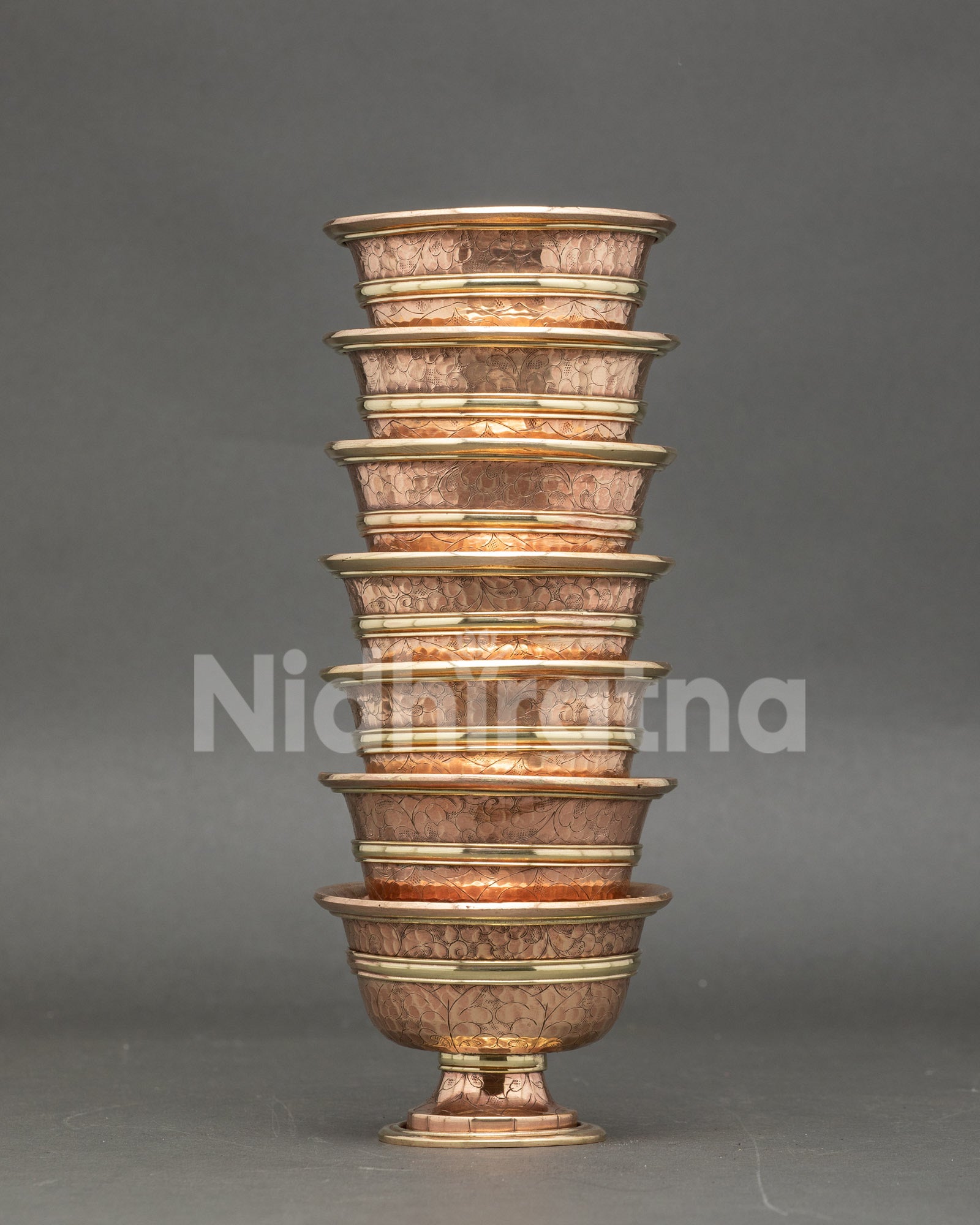 Handcrafted copper water offering set Tibetan Buddhist bowls