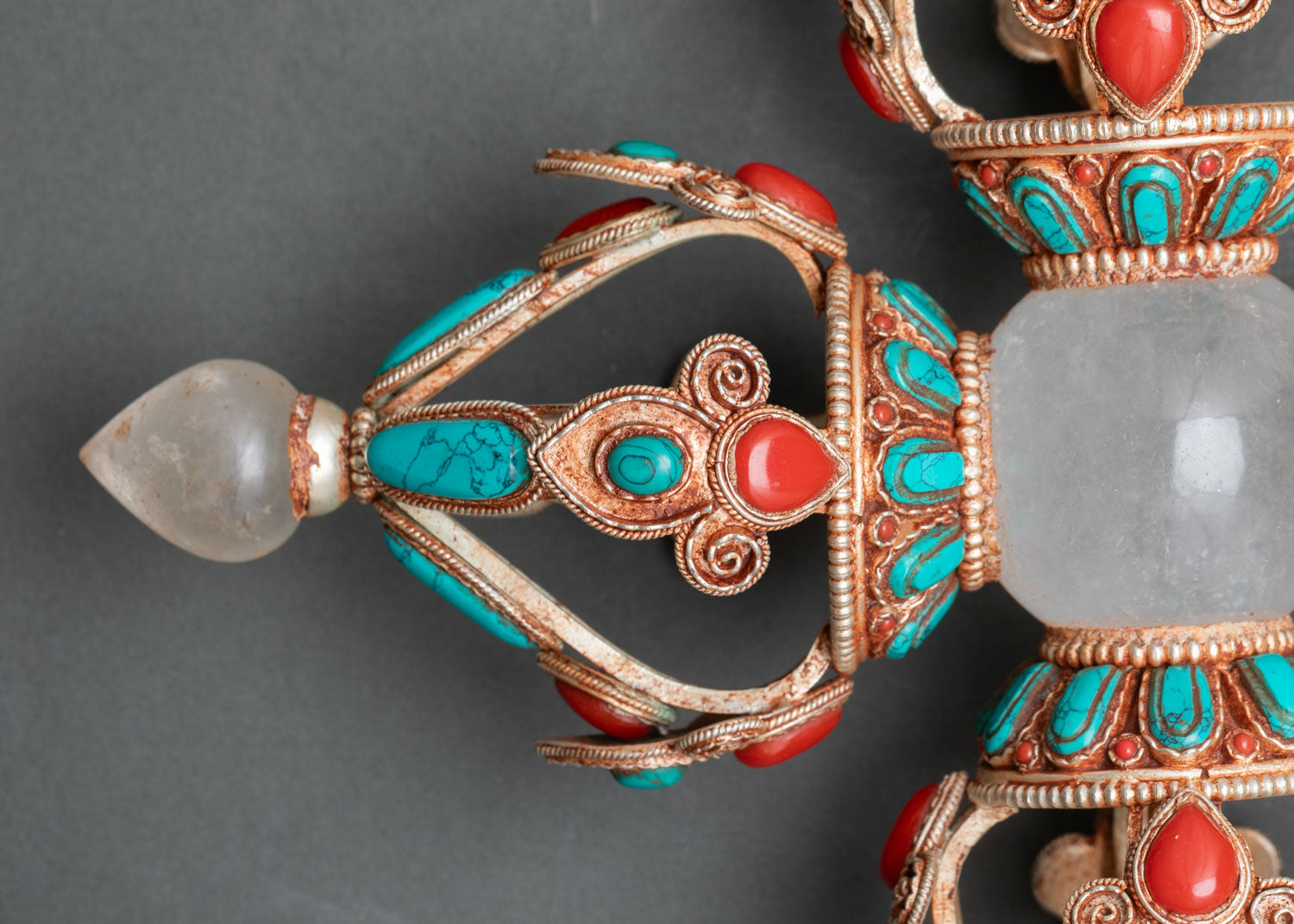 Handcrafted Double Vajra Cross Dorje Nepal turquoise coral sacred inlay art