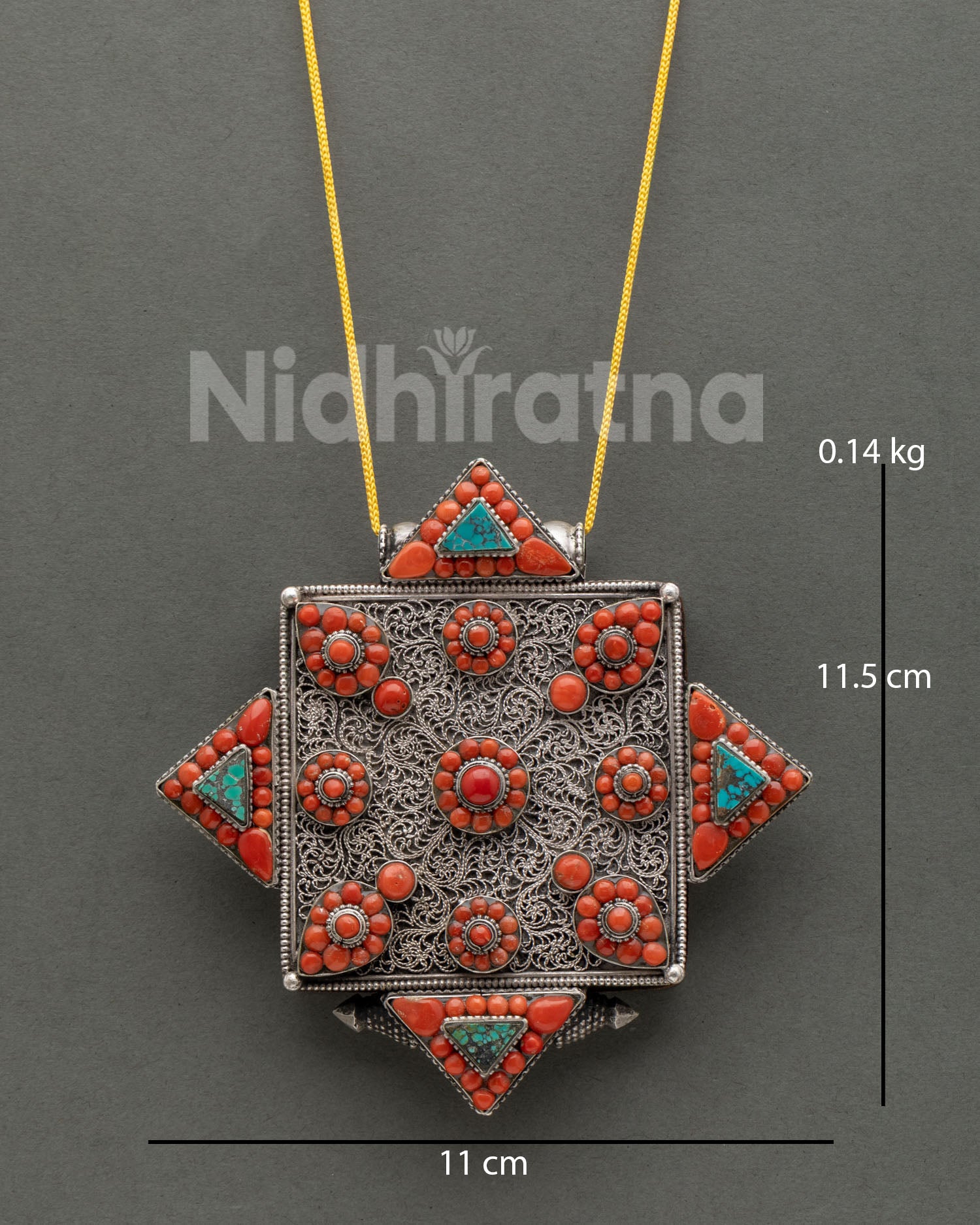 Handcrafted Ghau Mala Nepalese Buddhist amulet, silver-plated copper from Patan, Nepal