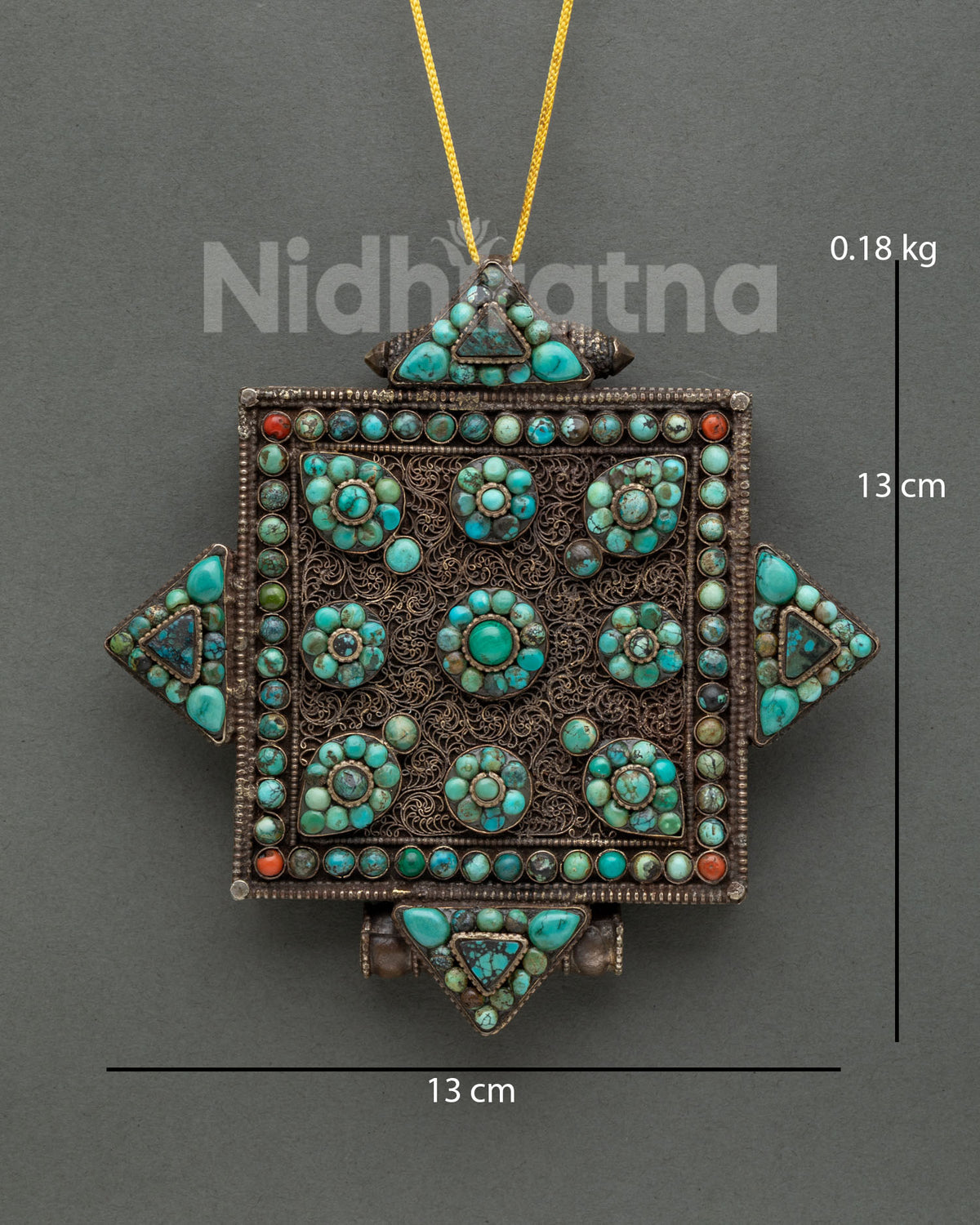 Handcrafted Ghau Mala with turquoise and red coral by Newari artisans in Nepal
