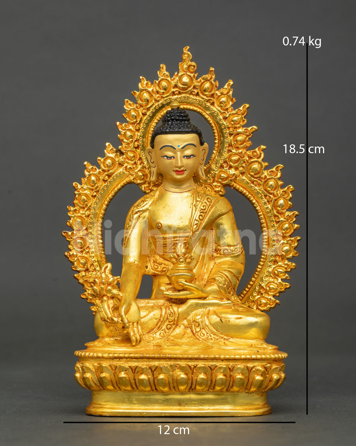 Handcrafted gold gilt Medicine Buddha copper statue from Nepal on lotus base