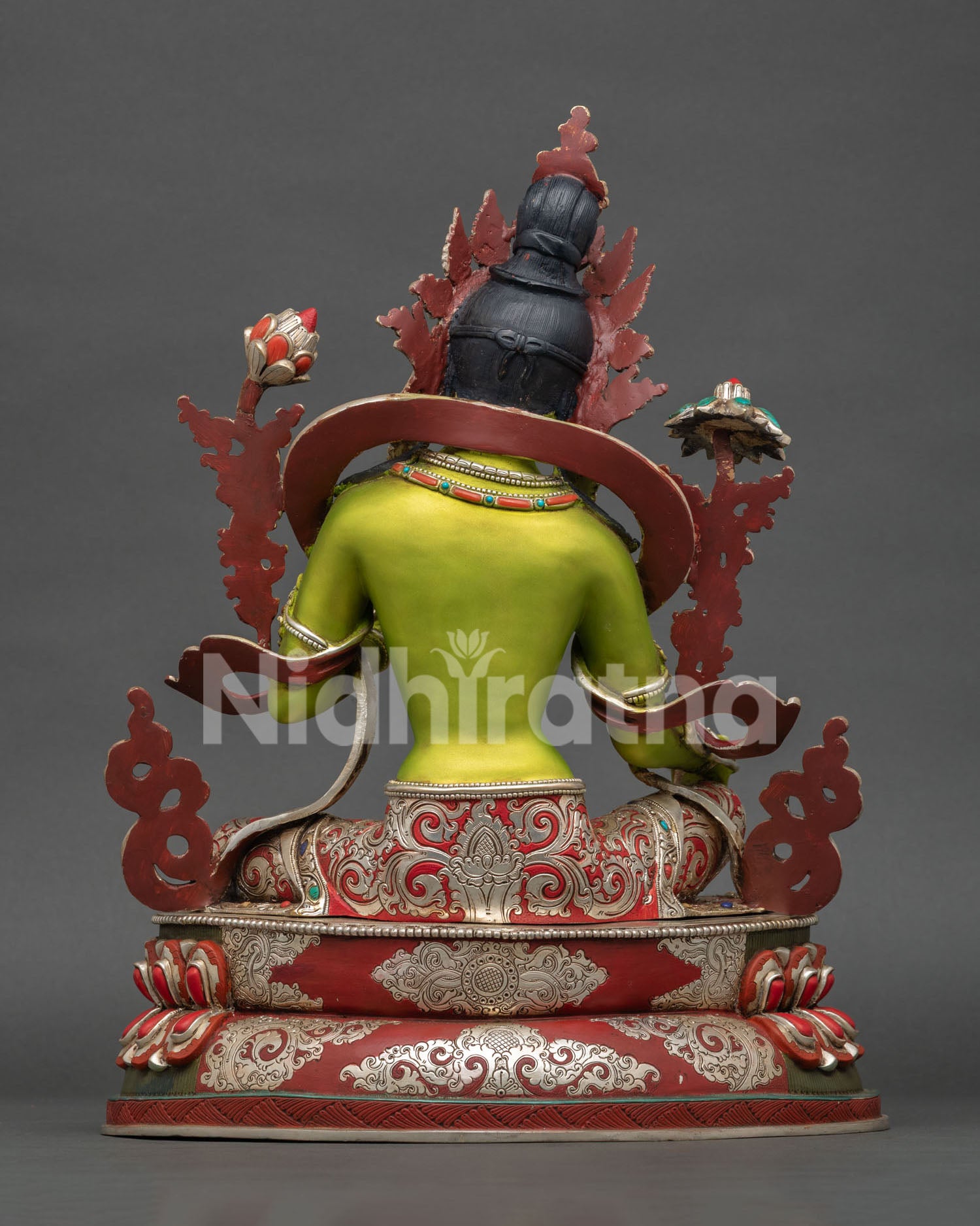 Handcrafted Green Tara Statue from Nepal depicting the goddess of compassion protection and enlightened wisdom with fine details