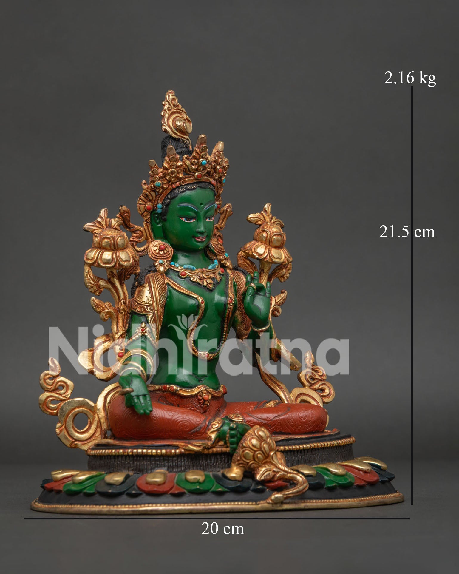 Handcrafted Green Tara statue symbolizing swift protection and enlightened activity