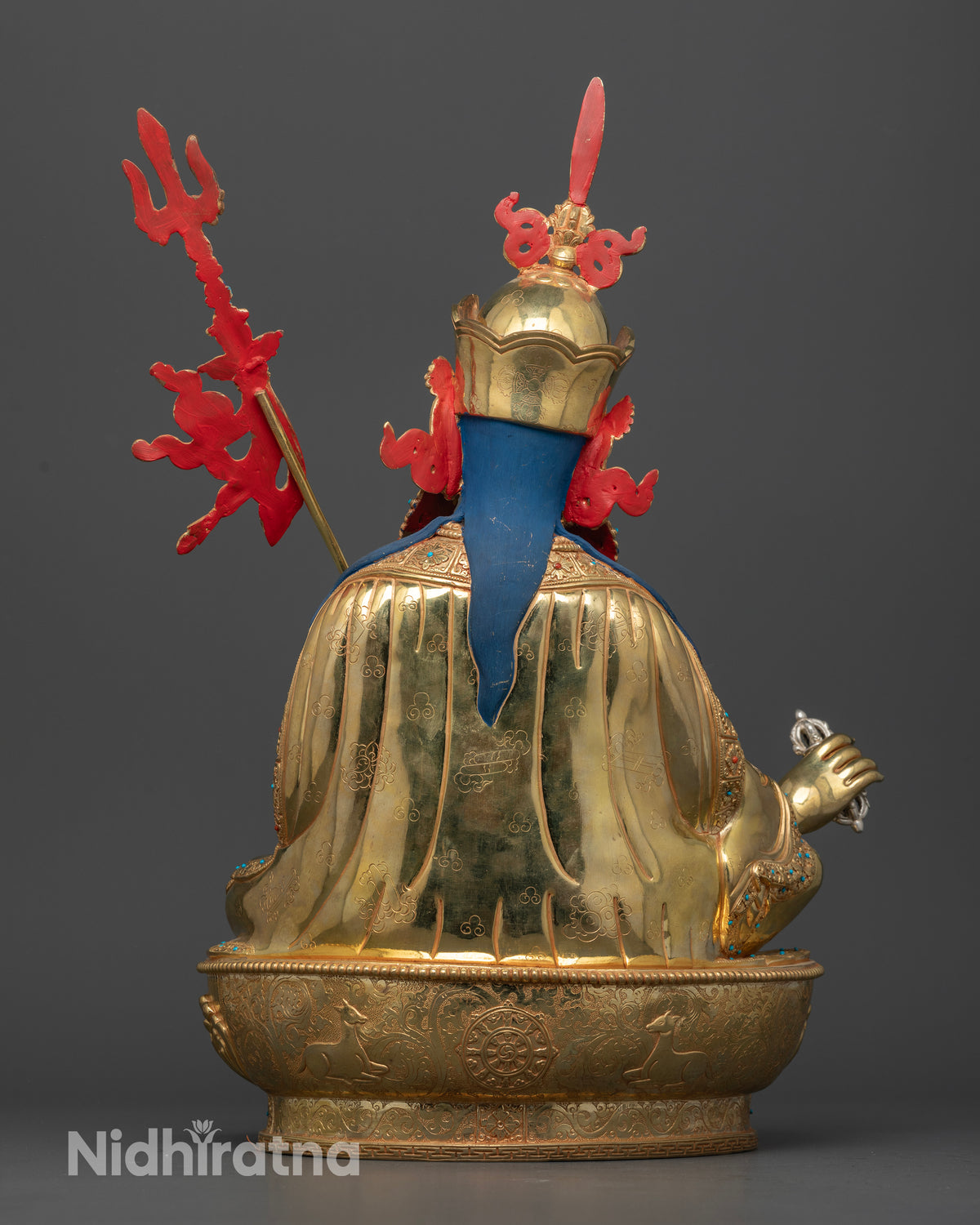 Handcrafted Guru Rinpoche statue lotus pedestal Newari artisan from Patan, Nepal