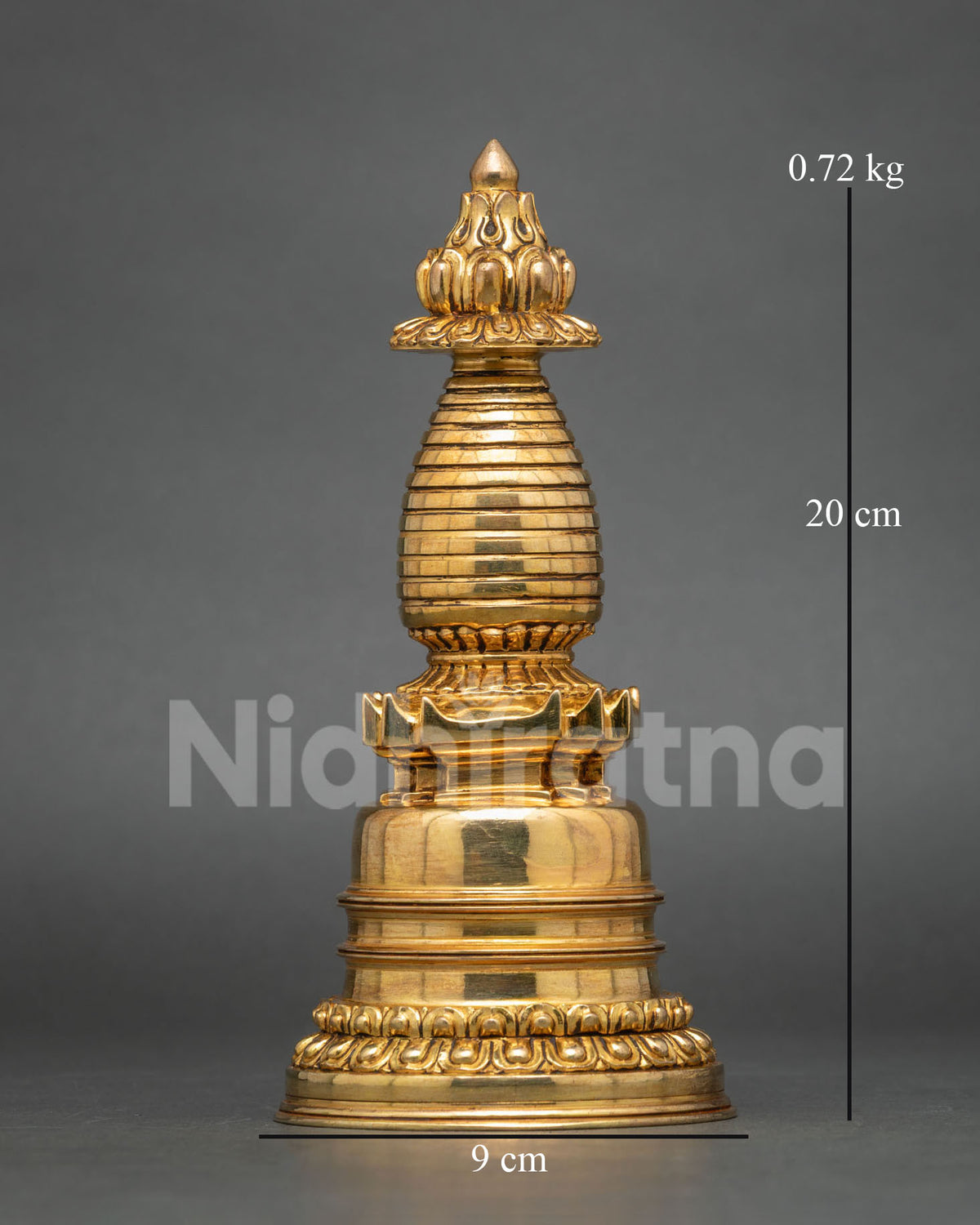 Handcrafted Kadampa Stupa made from copper with radiant 24K gold plating