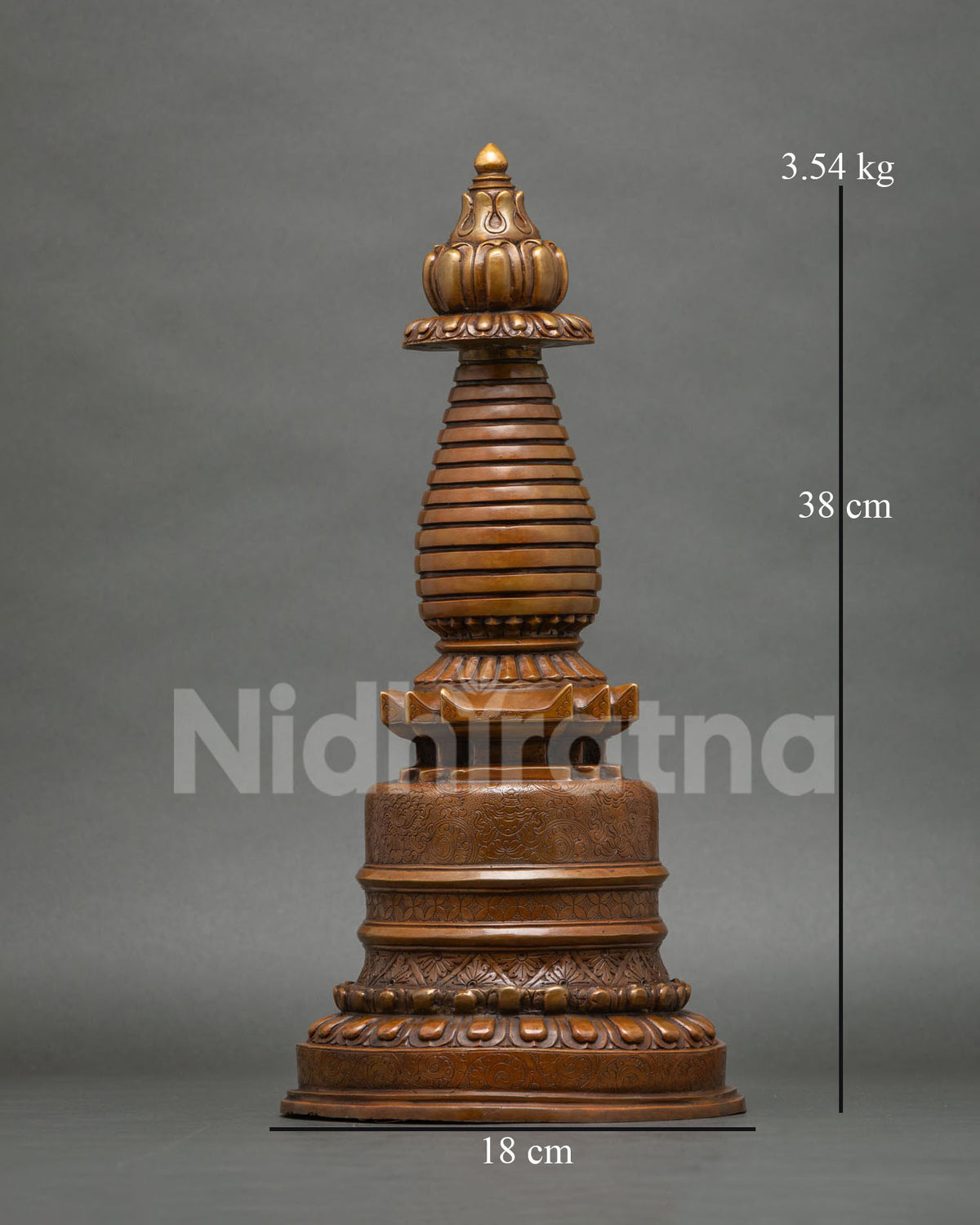Handcrafted Kadampa Stupa with oxidized copper finish for Buddhist altar meditation room or home shrine