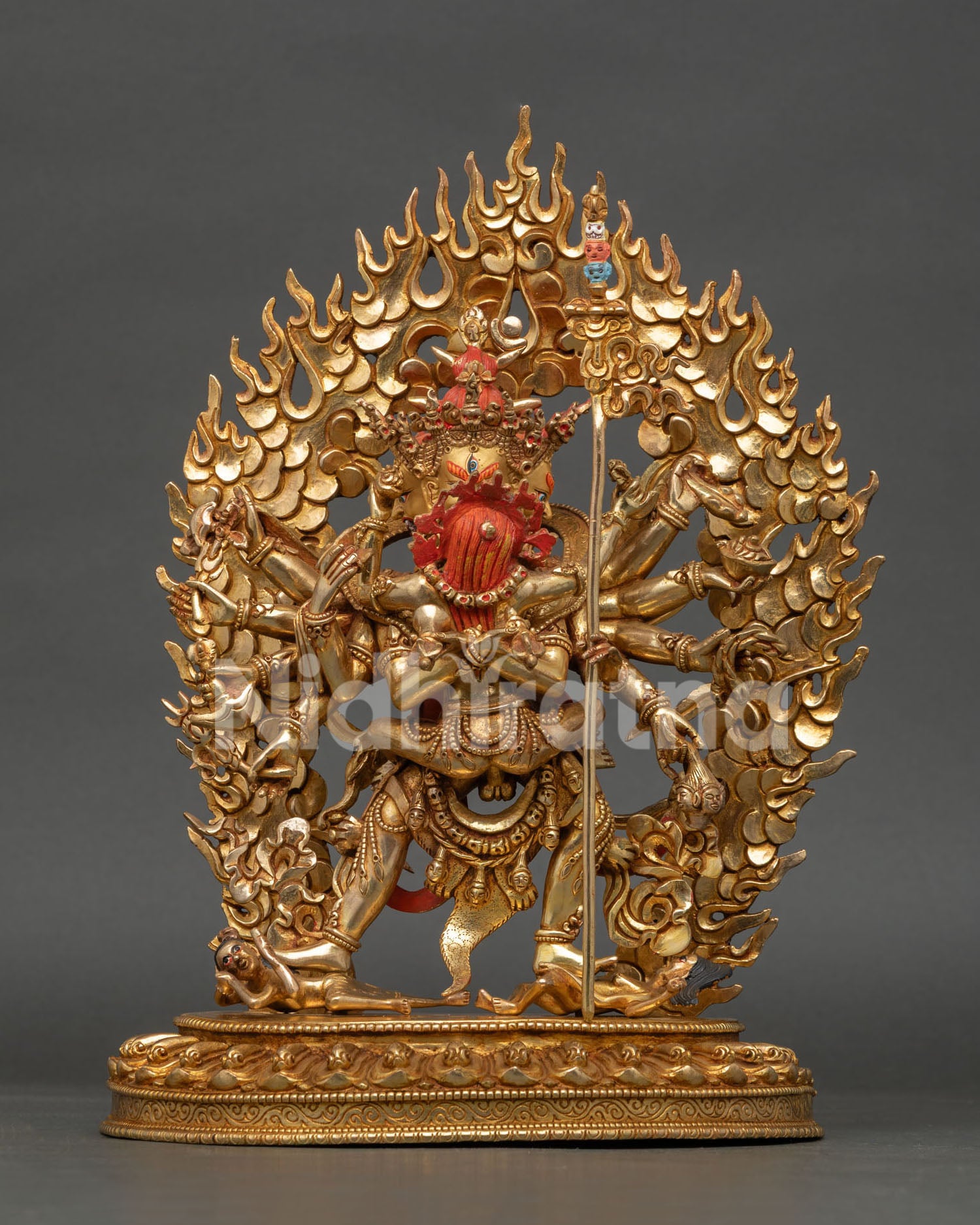 handcrafted kalachakra statue with gold fire gilding and lotus pedestal nepal