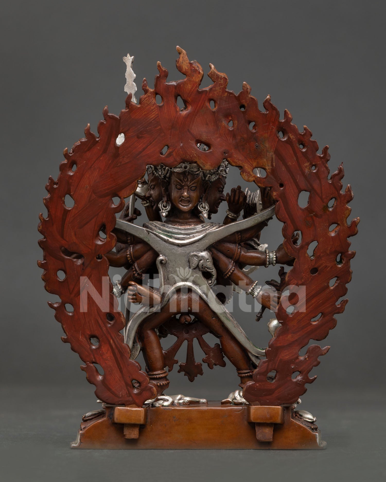 Handcrafted Kalachakra statue with Vishvamata by Newari artist in Patan.