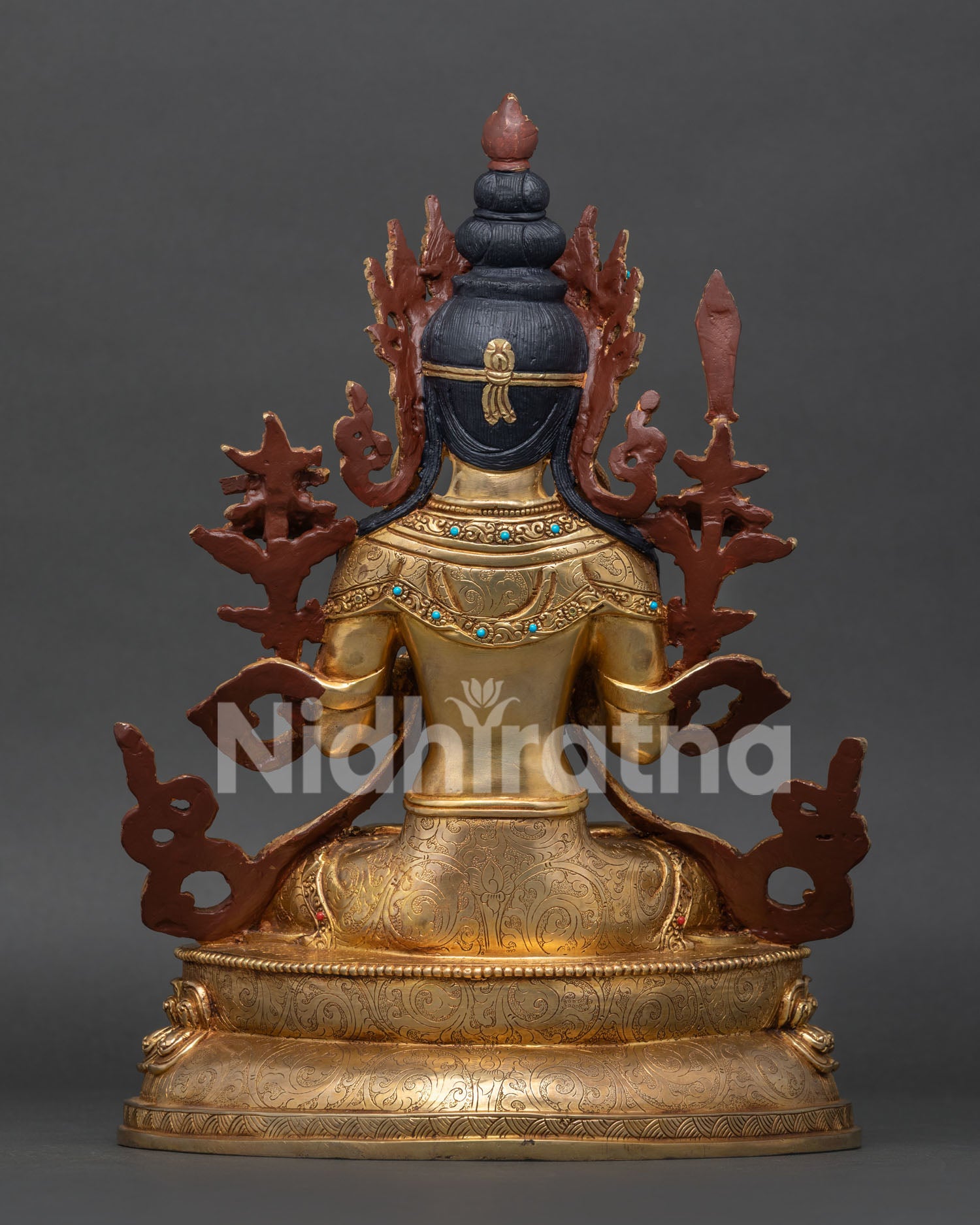 Handcrafted Manjushri Statue with copper body, Newari artistry, and sacred Buddhist details