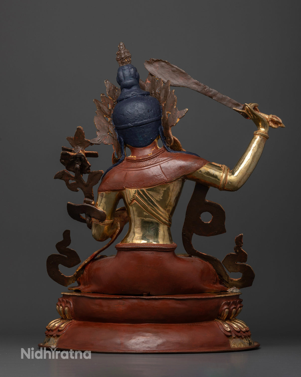 Handcrafted Manjushri statue Newari artists Patan Nepal jewel crown.