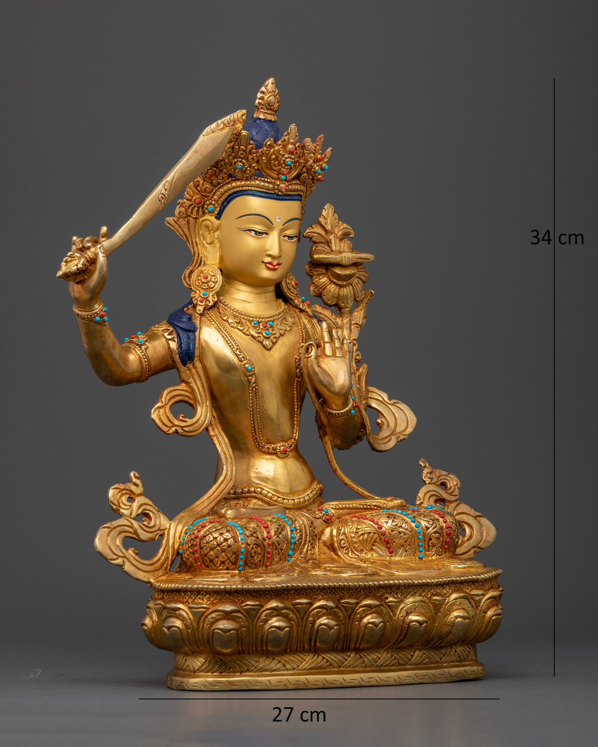 Handcrafted Manjushri Statue from Patan, Nepal with Intricate Details