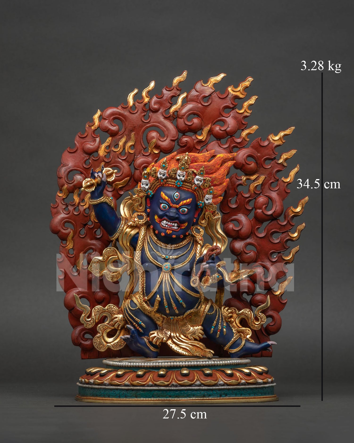 Handcrafted Nepal Vajrapani statue in copper with 24K gold gilding and vivid colors