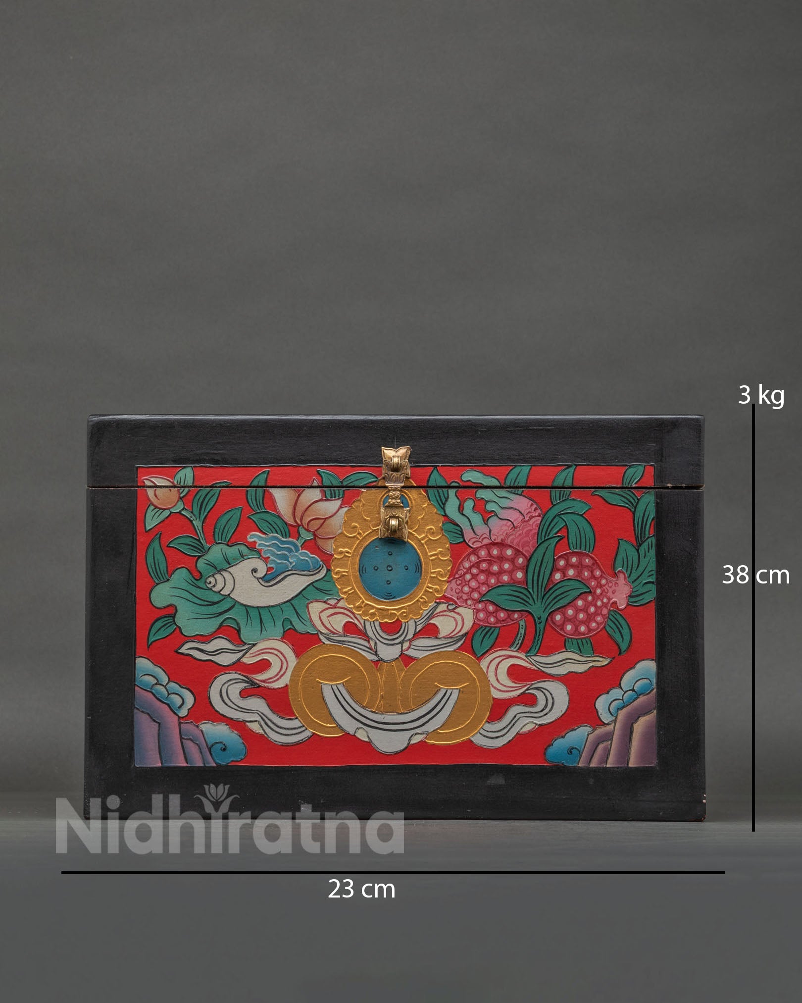 Handcrafted Nepalese Treasure Box with Conch Shell and Floral Acrylic Detailing.