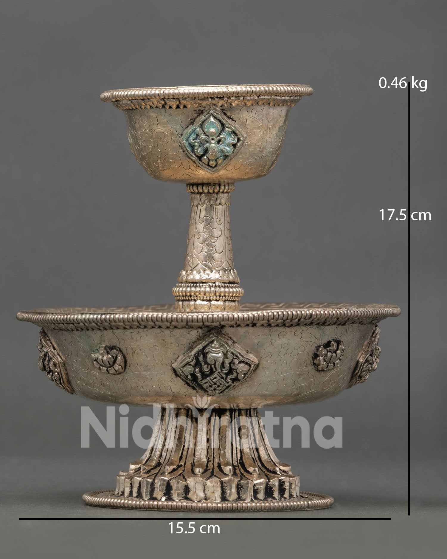 Handcrafted silver plated Serkyem offering set by Newari artisans from Patan, Nepal