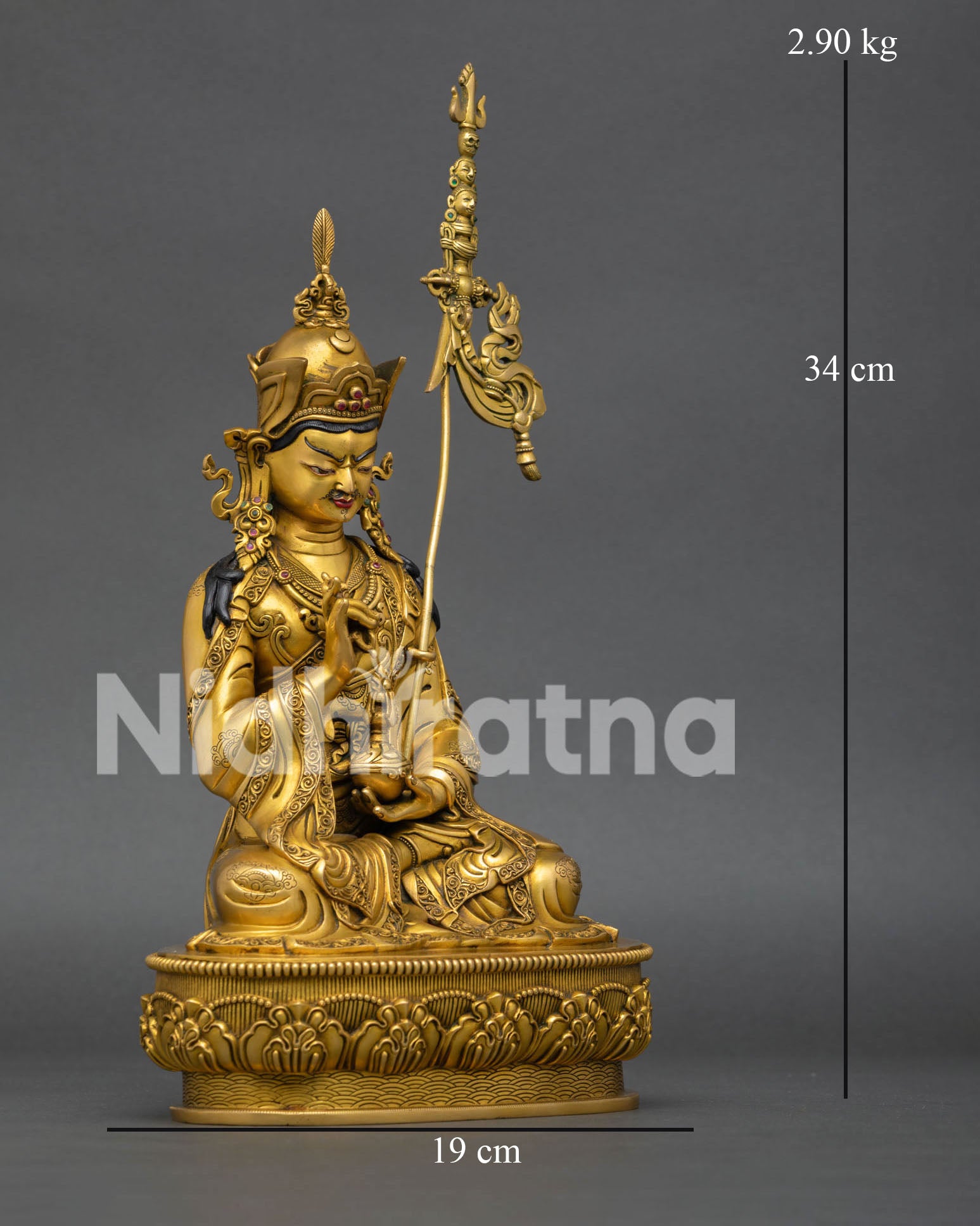 Handcrafted Tsokye Dorje Buddhist Statue Gold Fire-Gilded Copper Alloy with Khatvanga Staff Vajra and Skull Cup